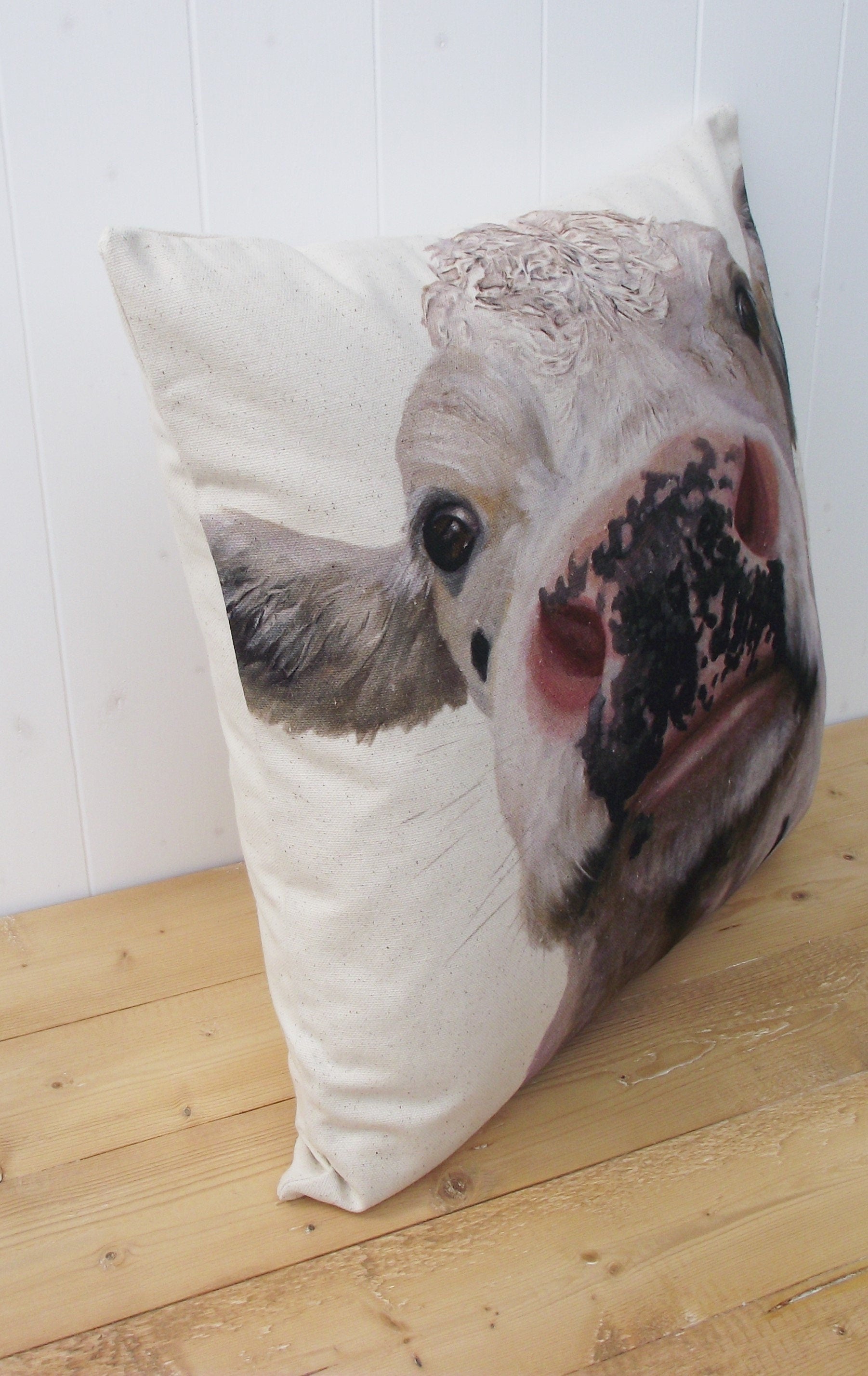 White Cow Face Cushion: Handmade Wendy Darker Pillow, Cover Only or Cover With Pad