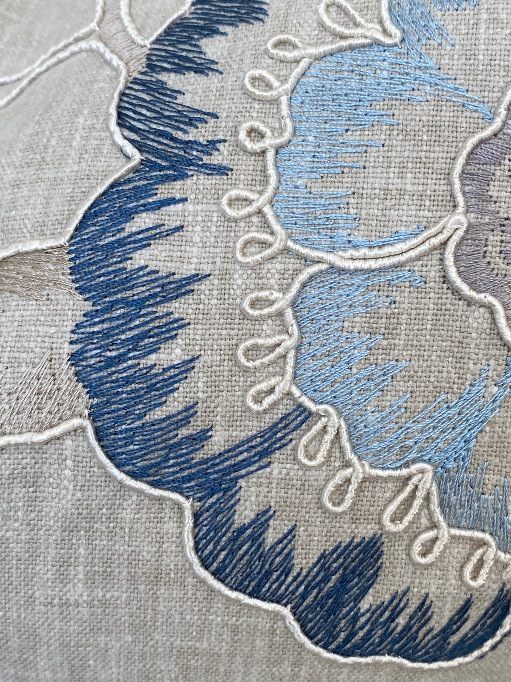 Richmond Denim Blue Cushion, Handmade with Embroidered Floral Fabric