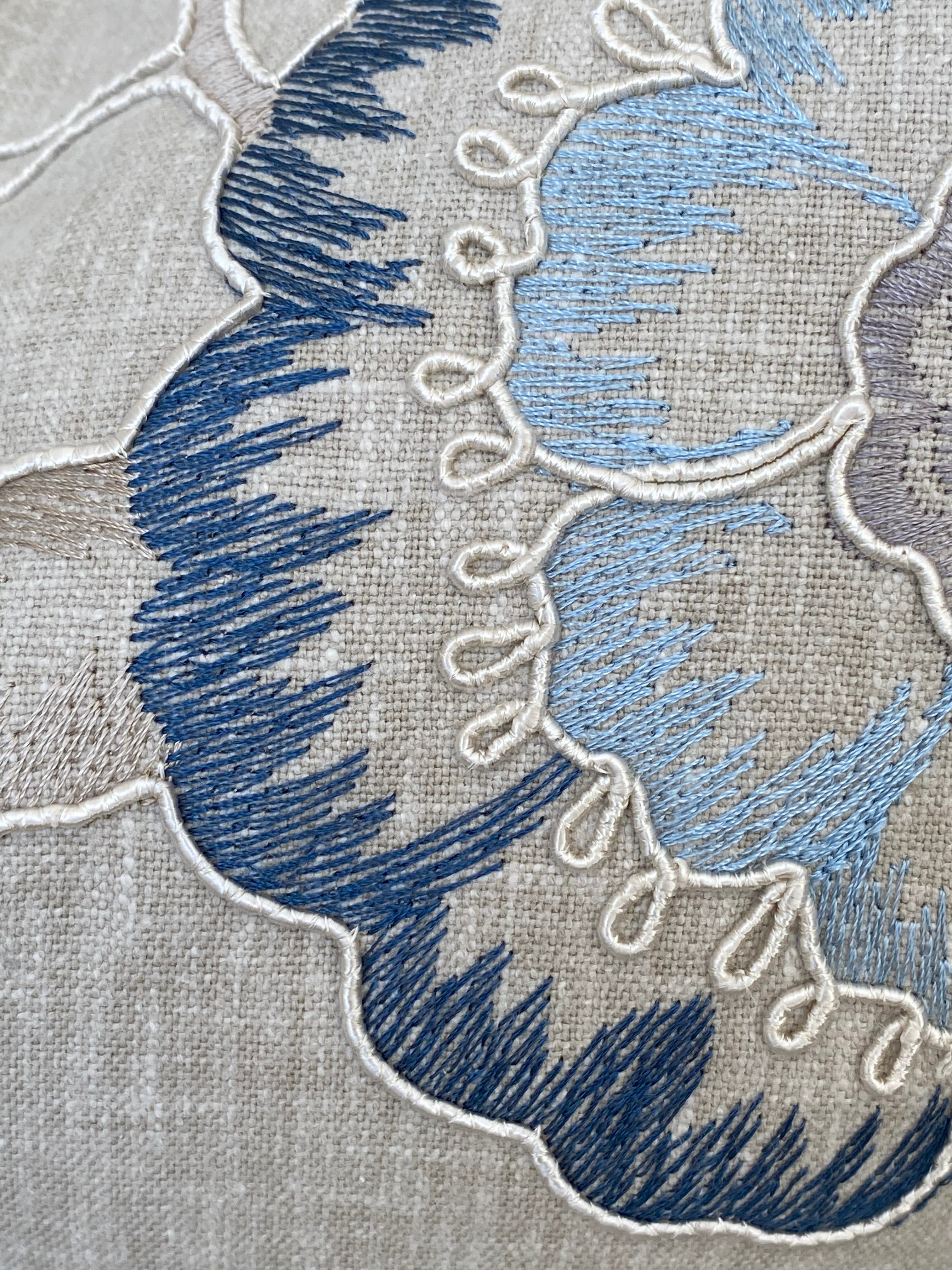 Richmond Denim Blue Cushion, Handmade with Embroidered Floral Fabric