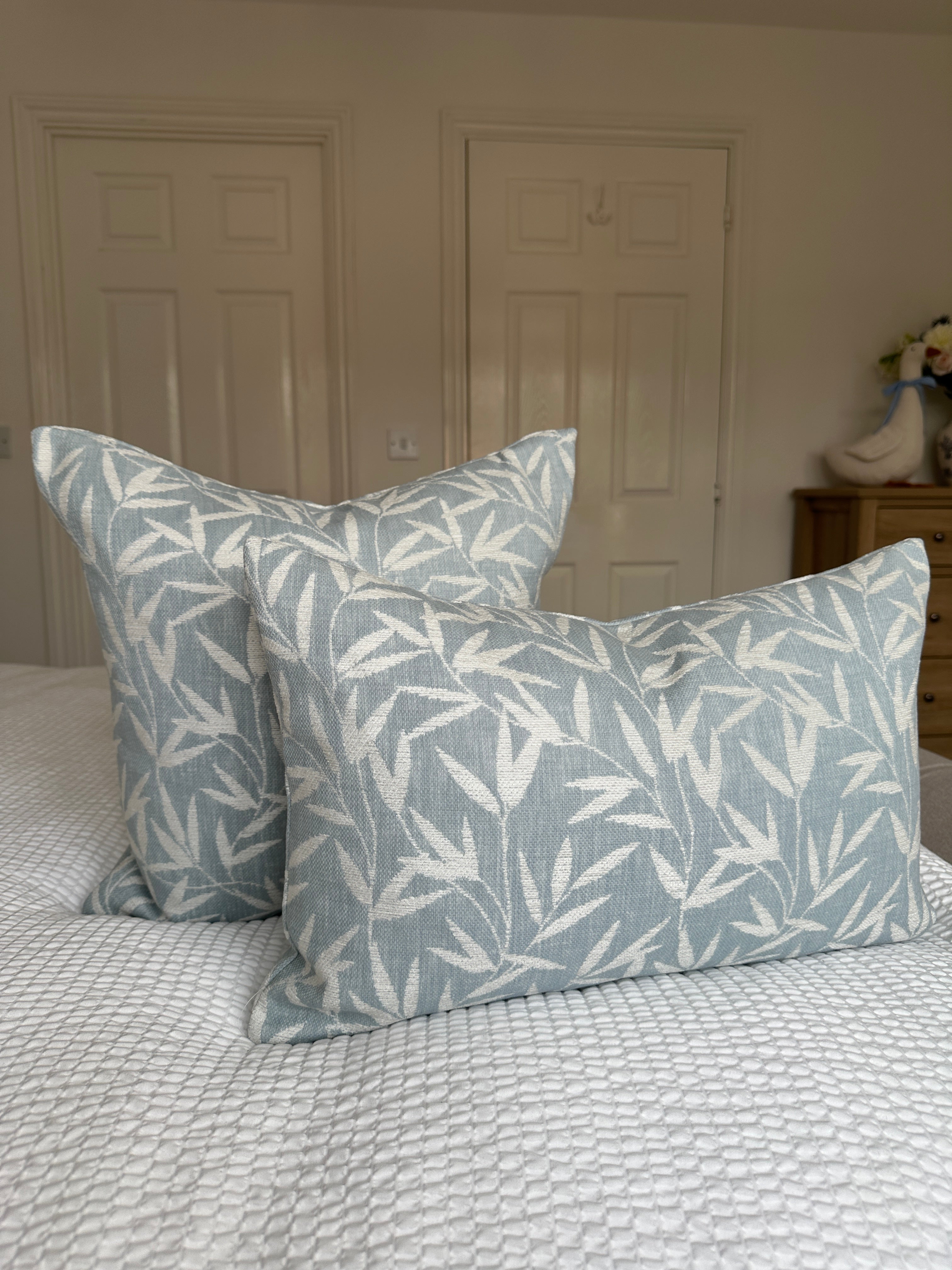 Laura Ashley Willow Leaf Seaspray Cushion, Handmade in soft Chenille Fabric