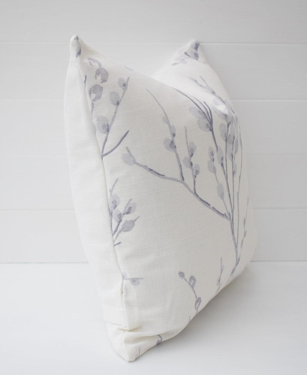 Laura Ashley Purple Pussy Willow Cushion, Pale Iris backed with Laura Ashley Austen Off White, Handmade with a Zip Fastening, 16"