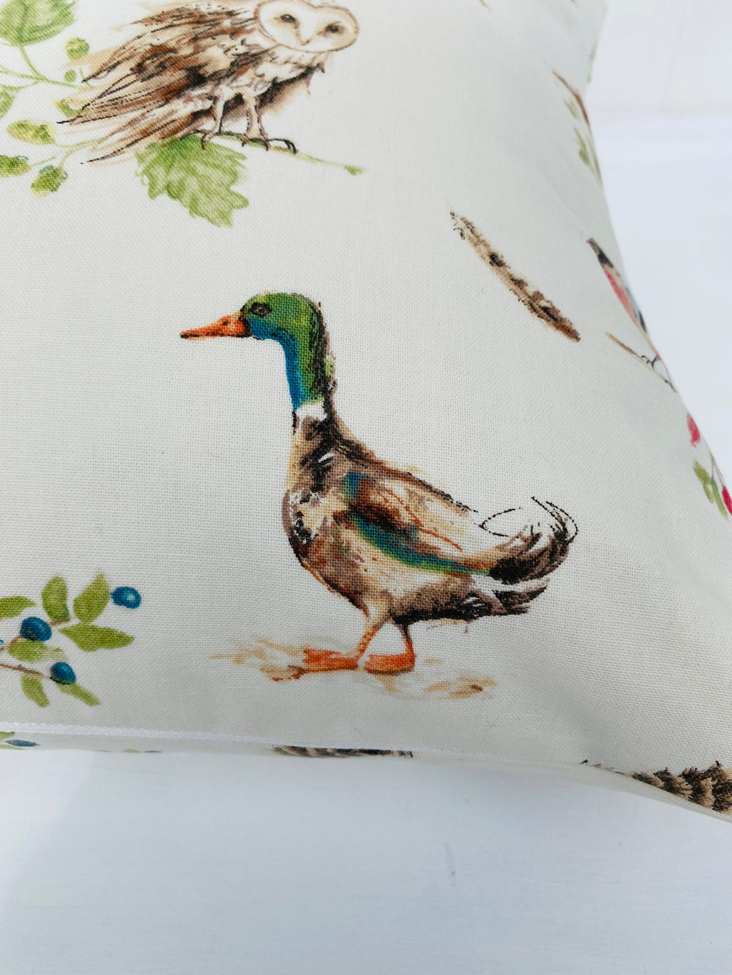 Laura Ashley British Birds Hedgerow Cushion, Birds on both sides, Handmade with a Zip Fastening