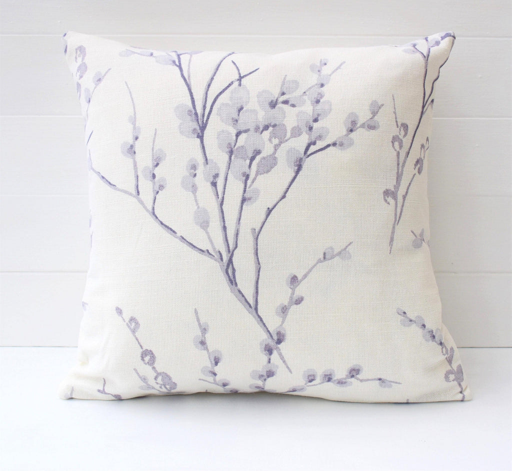 Laura Ashley Purple Pussy Willow Cushion, Pale Iris backed with Laura Ashley Austen Off White, Handmade with a Zip Fastening, 16"