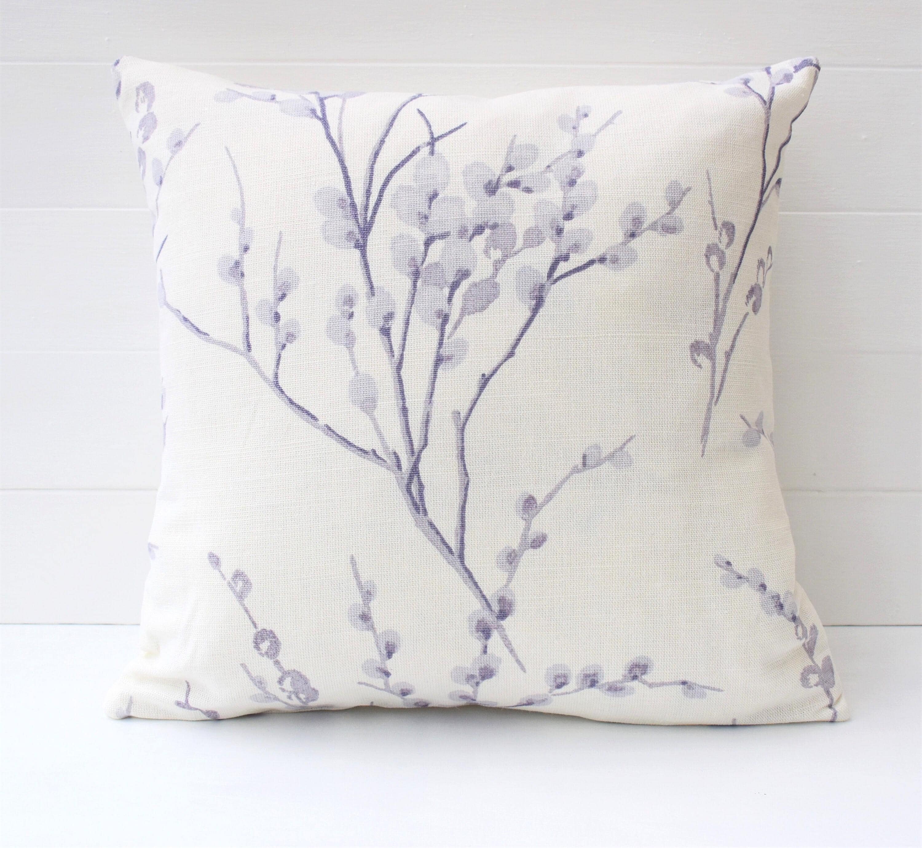 Laura Ashley Purple Pussy Willow Cushion, Pale Iris backed with Laura Ashley Austen Off White, Handmade with a Zip Fastening, 16"