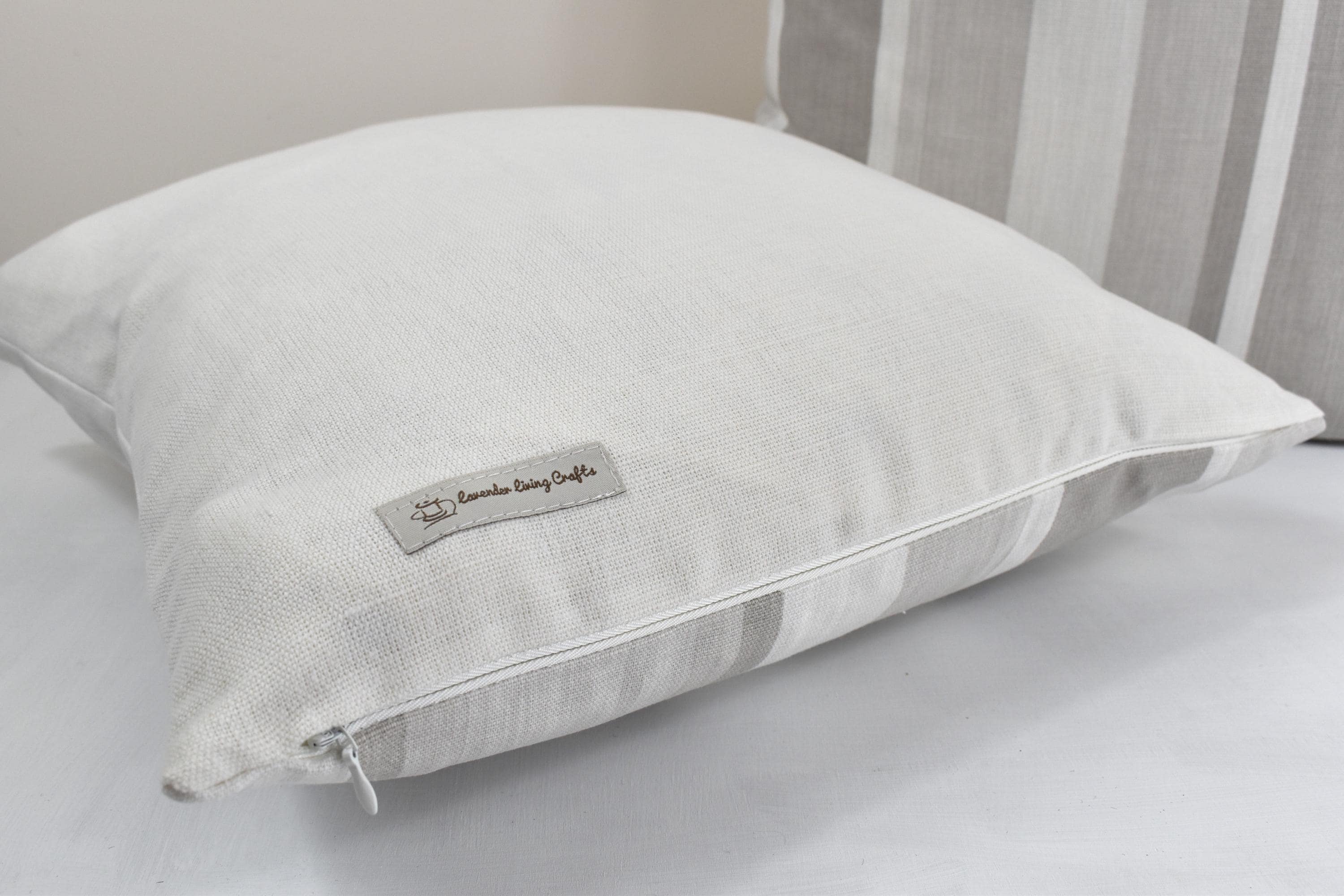 Handmade Laura Ashley Awning Stripe Cushion : Dove Grey with Zip Closure
