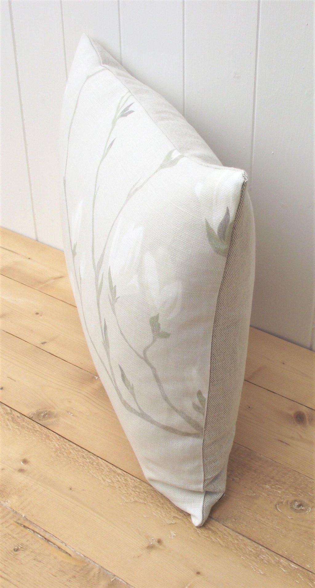 Laura Ashley Magnolia Grove Natural Cushion : Handmade backed in Austen Natural with Zip Closure 18" by 12"