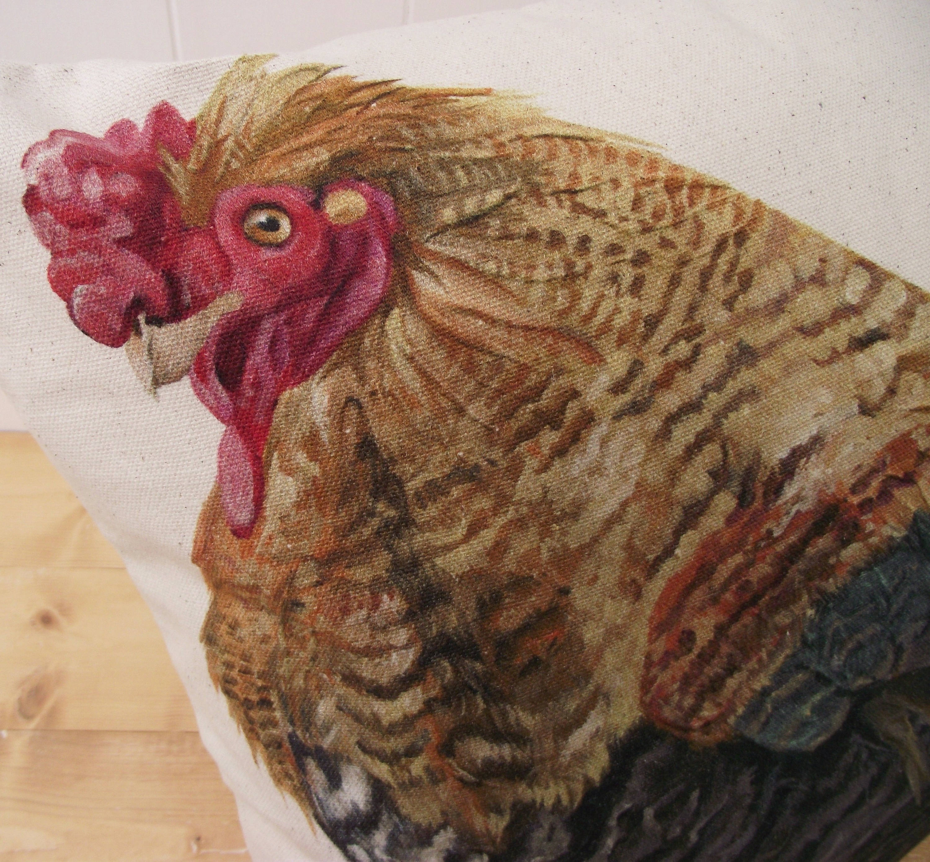 Wendy Darker Art Print Cockerel Cushion: Organic Cotton Pillow, Cover Only or Cover + Pad