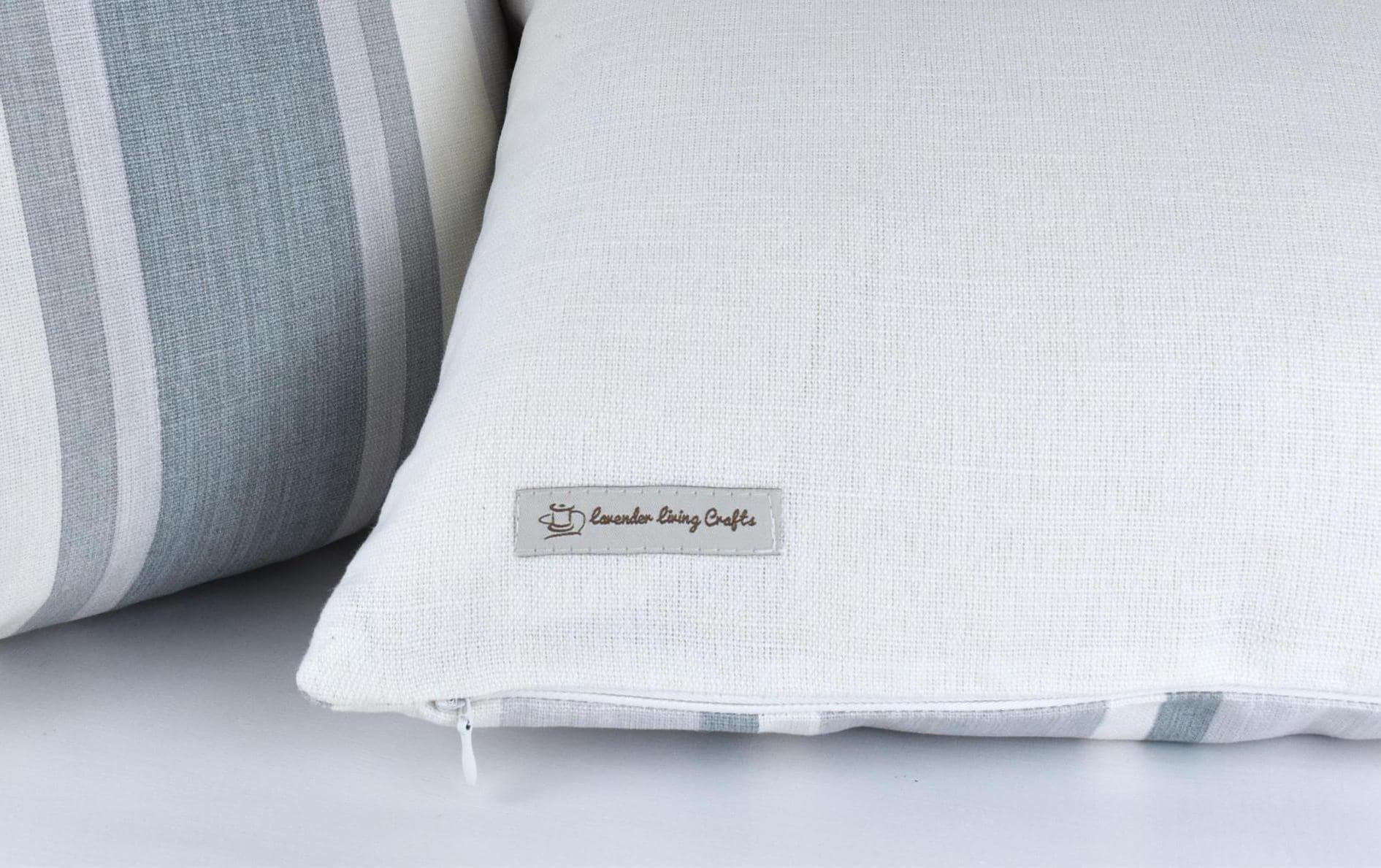 Handmade Laura Ashley Awning Stripe cushion : Slate Grey with Zip Closure