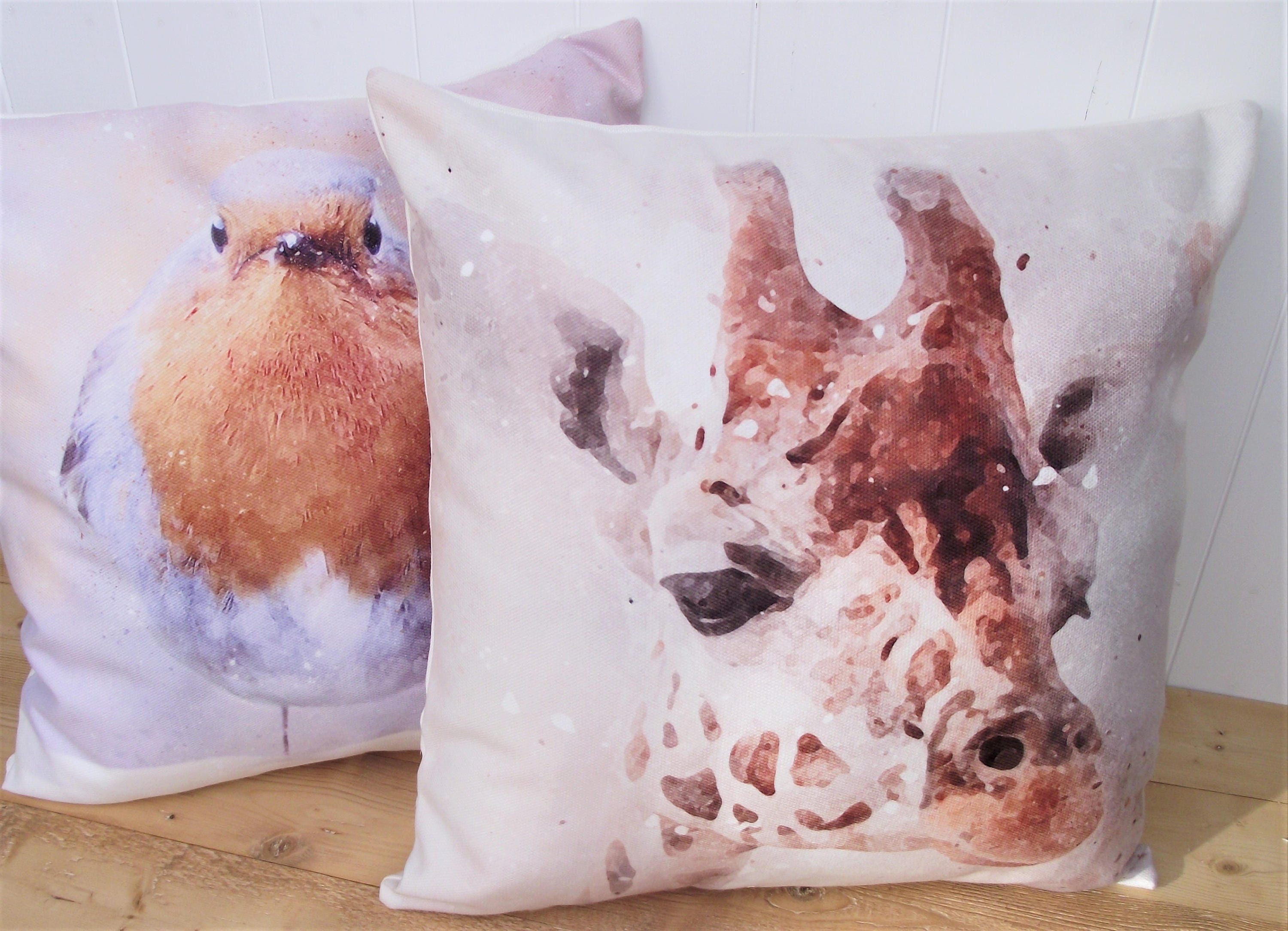 Giraffe Watercolor Print Cushion: Grunge Style Pillow, Cover Only or Cover + Pad