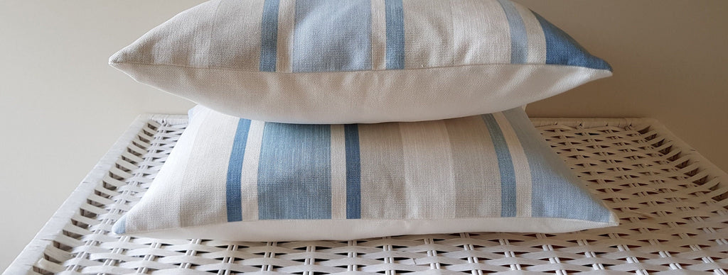 Laura Ashley Awning Stripe Seaspray Blue Cushion : Handmade with Zip Fastening