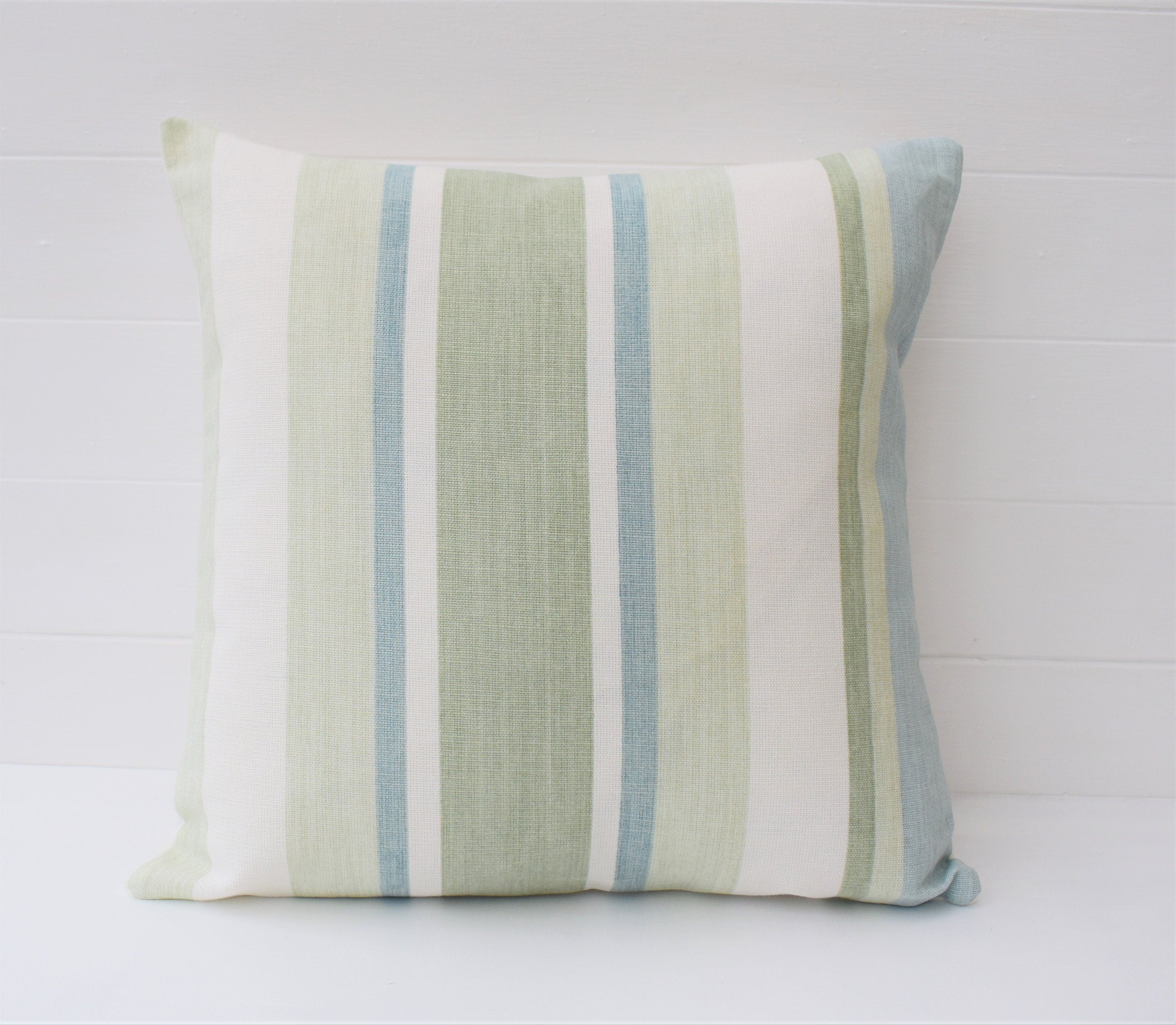 Laura Ashley Awning Stripe Duck Egg Cushion : Handmade with zip Fastening 16"