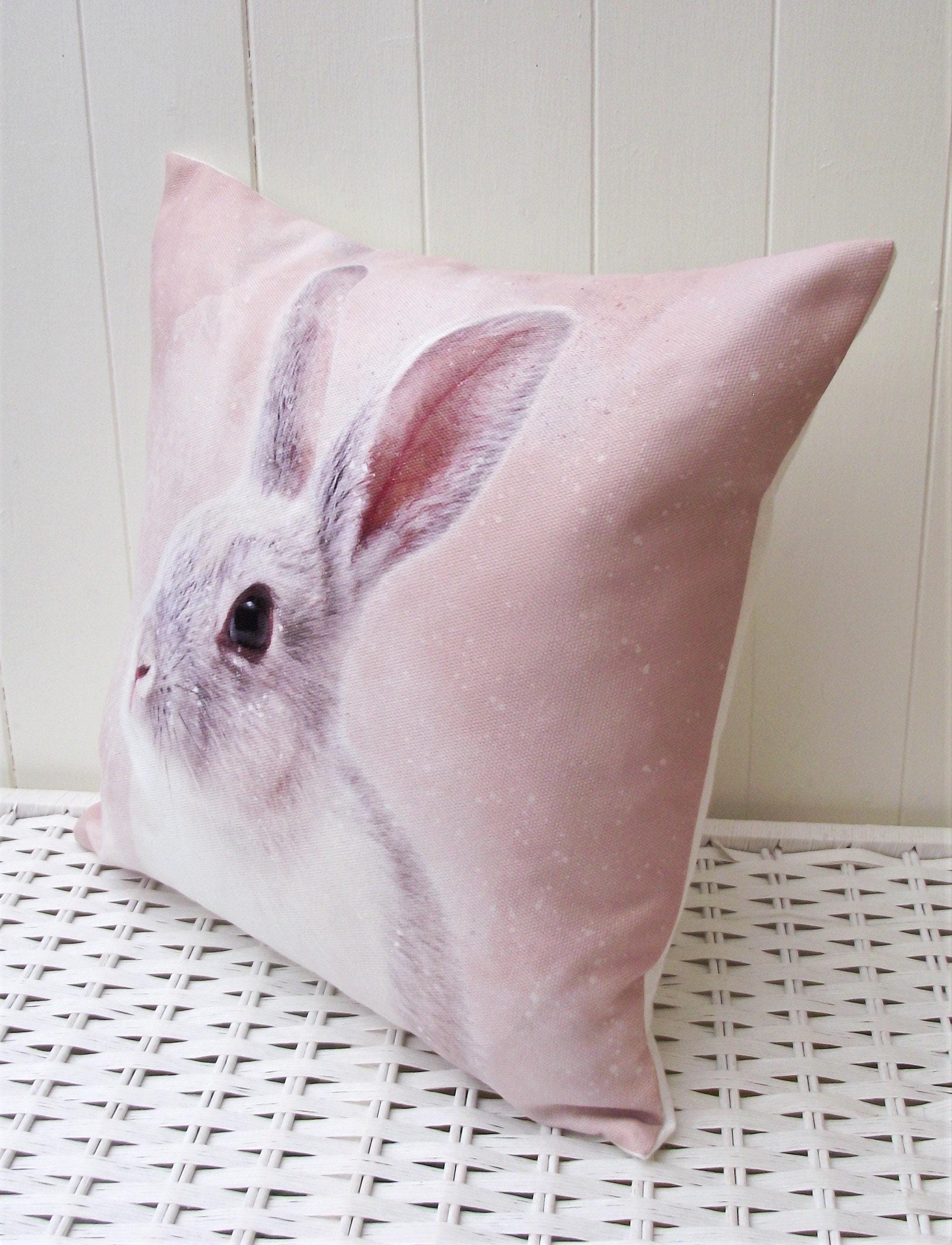 Rabbit Art Print Cushion: Handmade Bunny Pillow, Choice of Cover or Cover with Pad.