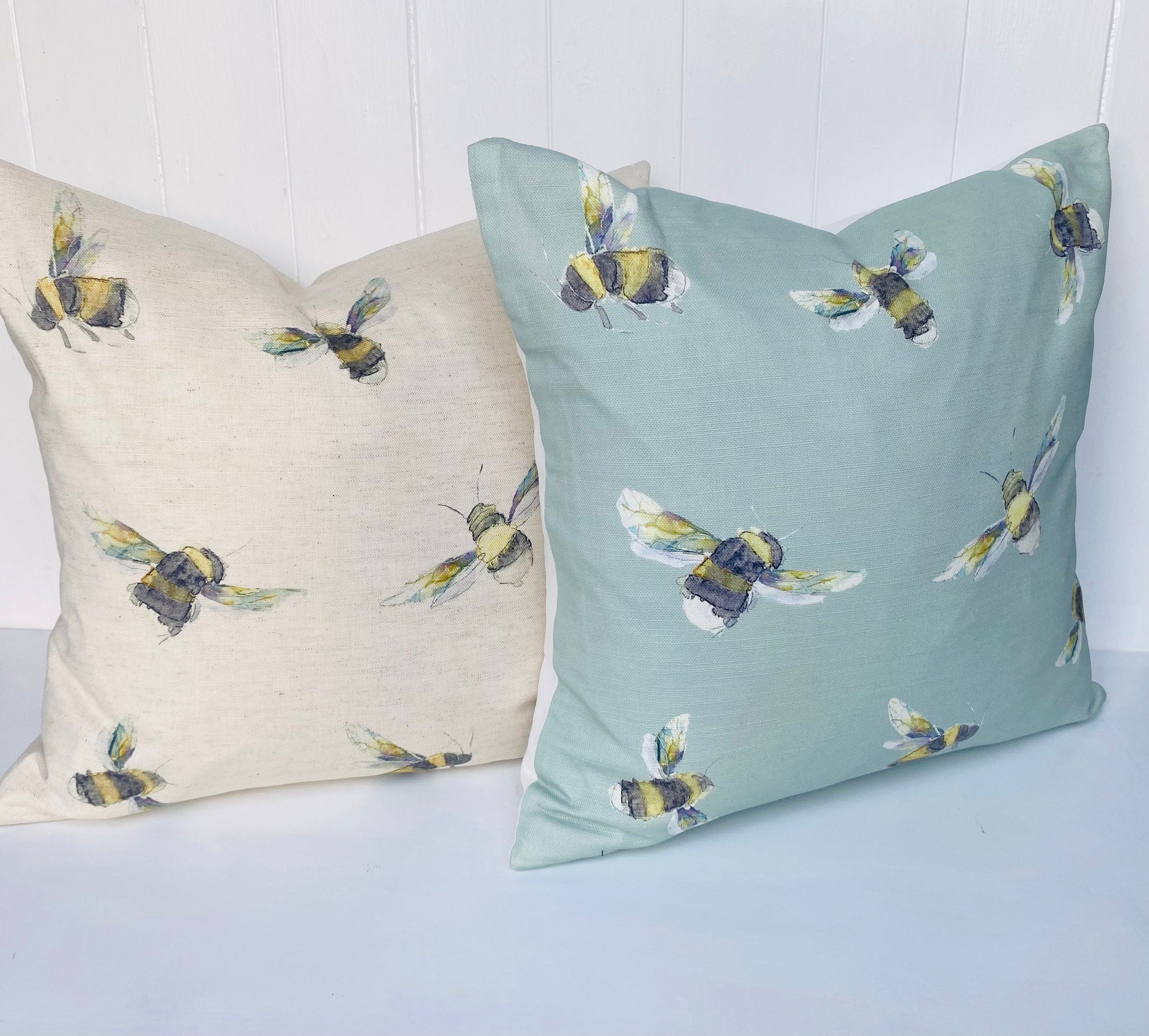Handmade Bee Cushion : Voyage Maison Duck Egg Green, Laura Ashley Backing