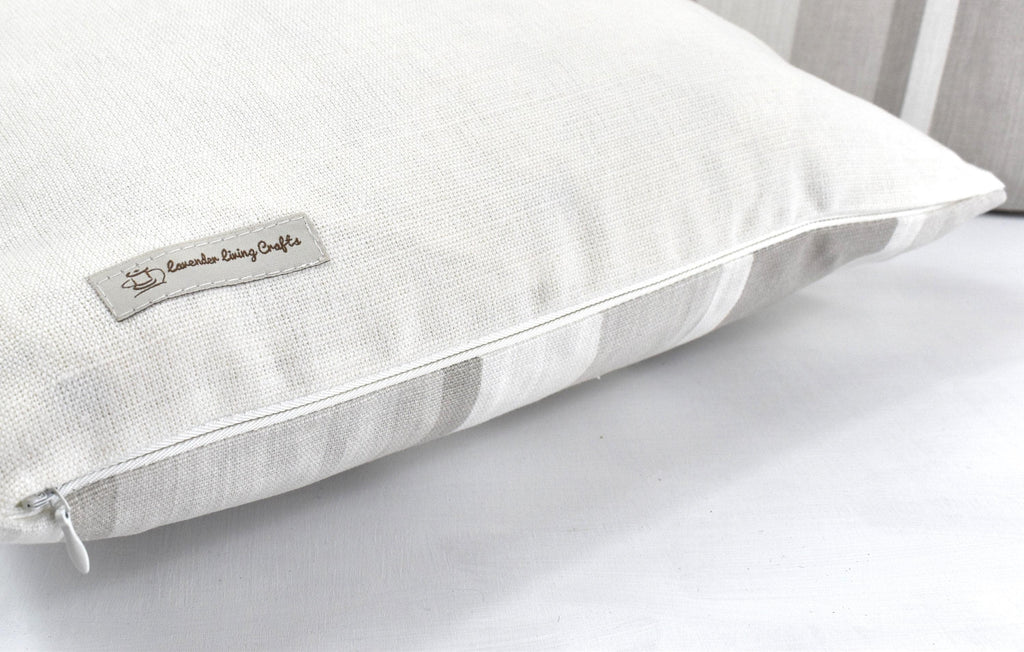 Laura Ashley Dove Grey Awning Stripe Cushion : Handmade with Zip Closure, 18" by 12"