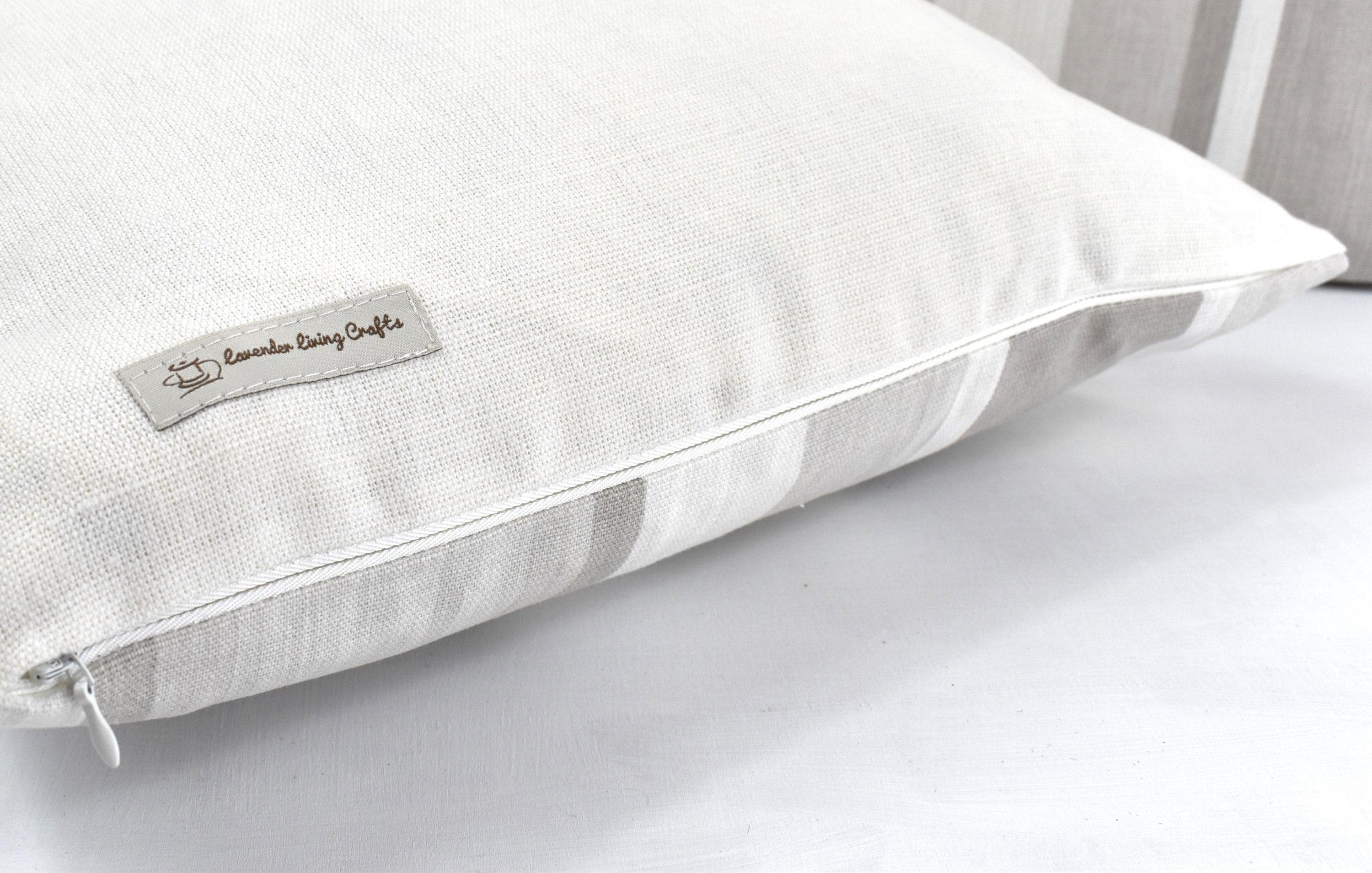 Laura Ashley Dove Grey Awning Stripe Cushion : Handmade with Zip Closure, 18" by 12"