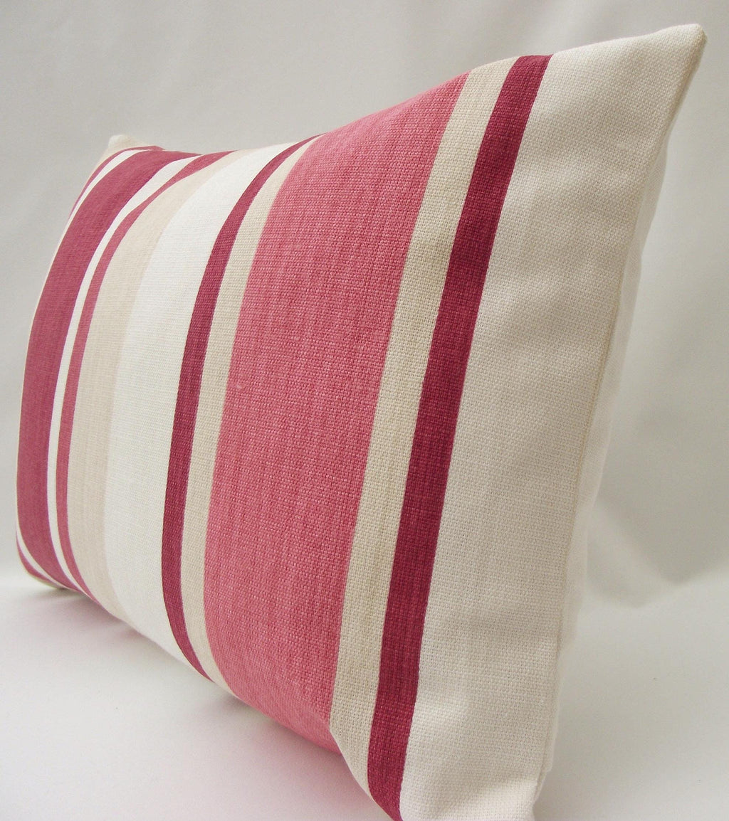 Laura Ashley Awning Stripe Cushion : Handmade in Pale Cranberry with a Zip Fastening 17” by 12”