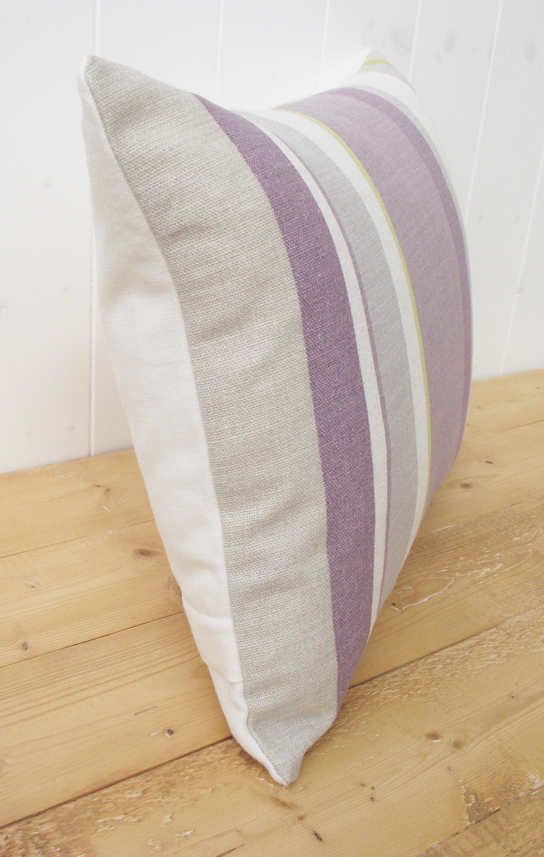 Laura Ashley Purple Stripe Cushion: Handmade in Eaton Stripe, 18" by 12"
