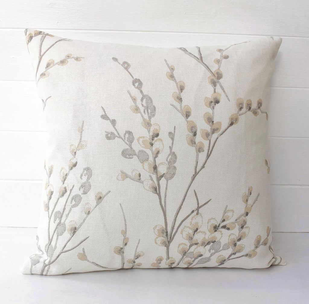 Laura Ashley Pussy Willow Dove Grey Cushion, Off White Dove Grey backed in Laura Ashley Austen Fabric, Handmade with a Zip Fastening, 16"