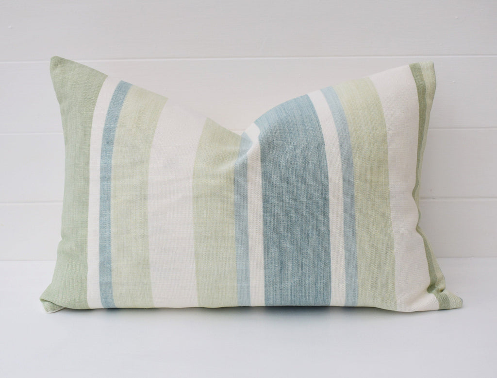 Laura Ashley Awning Stripe Green Cushion : Duck Egg Green, Handmade with Zip Fastening