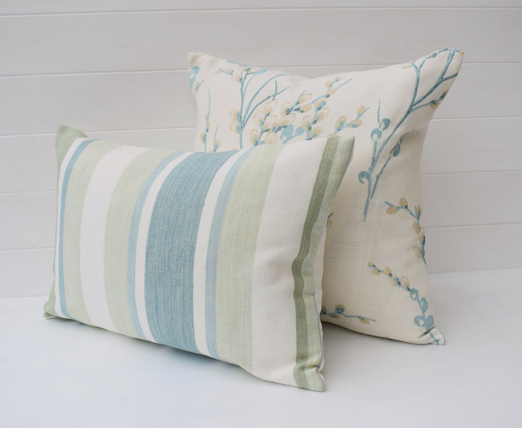 Laura Ashley Awning Stripe Green Cushion : Duck Egg Green, Handmade with Zip Fastening