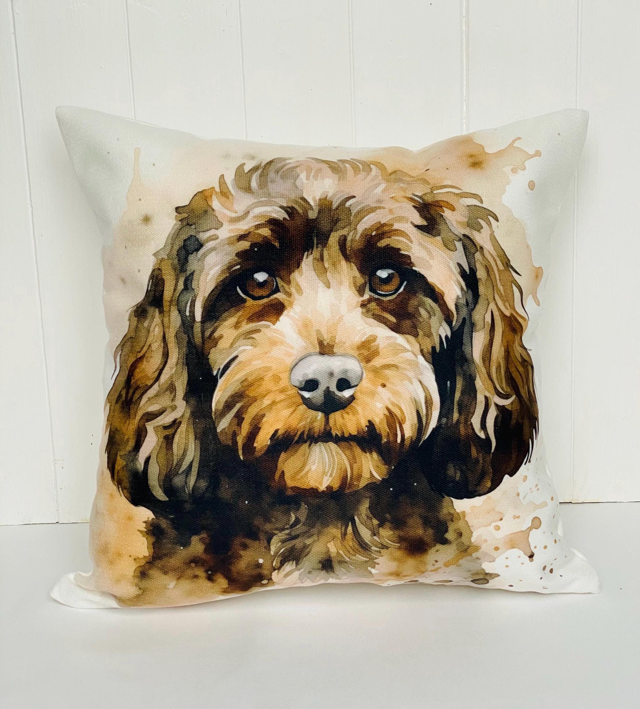 Cockapoo Chocolate Dog Cushion : Grunge Watercolour , Cover Only or Cover + Pad