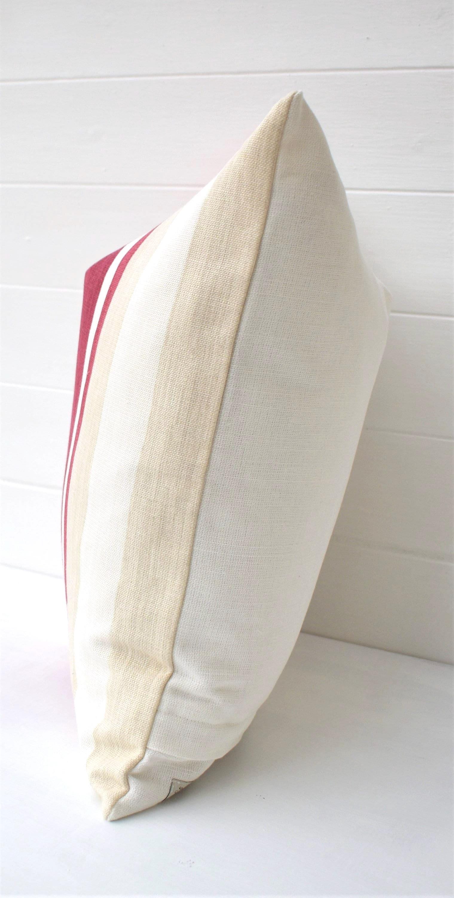 Laura Ashley Awning Stripe Cranberry Stripe Cushion : Handmade with Zip Fastening 16"
