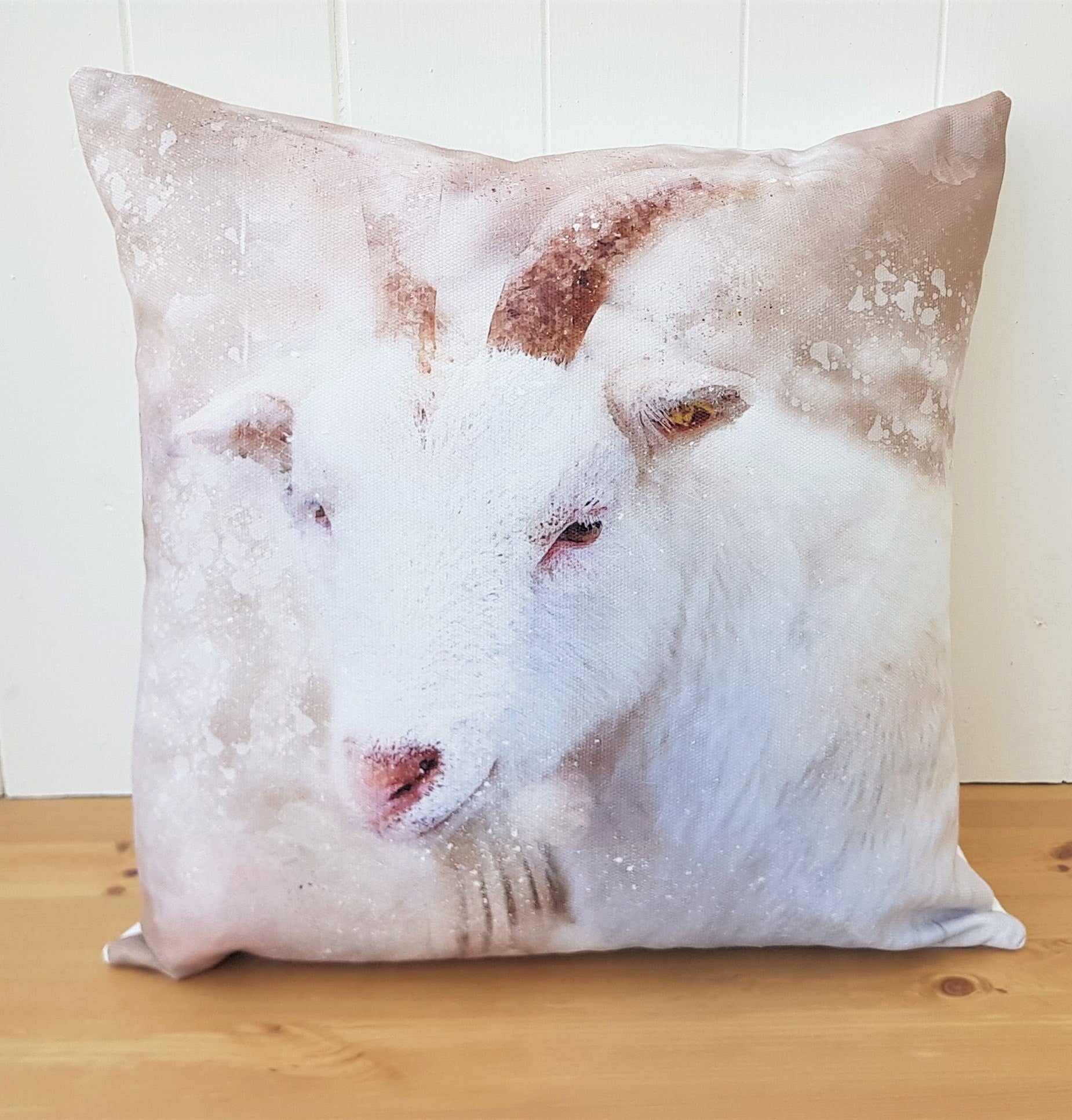Goat Cushion, Water Colour Splatter Print by UK Artists, Choice of Cover Only or Cover with Pad.
