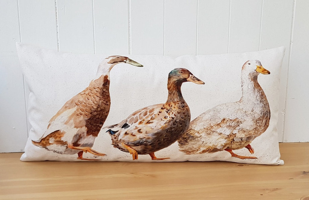 Ducks Organic Cotton Cushion: Farmyard Art by Wendy Darker (26x12)