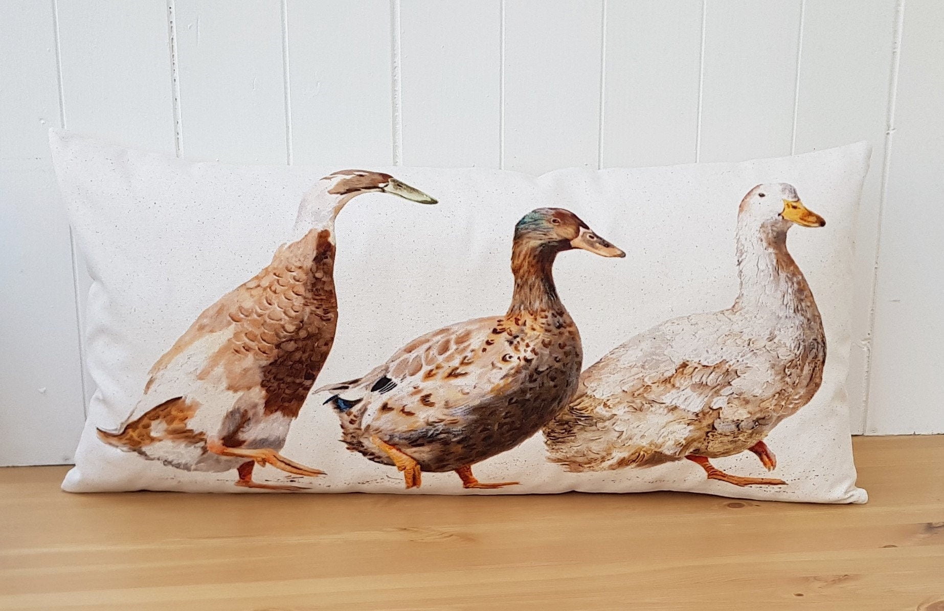 Ducks Organic Cotton Cushion: Farmyard Art by Wendy Darker (26x12)