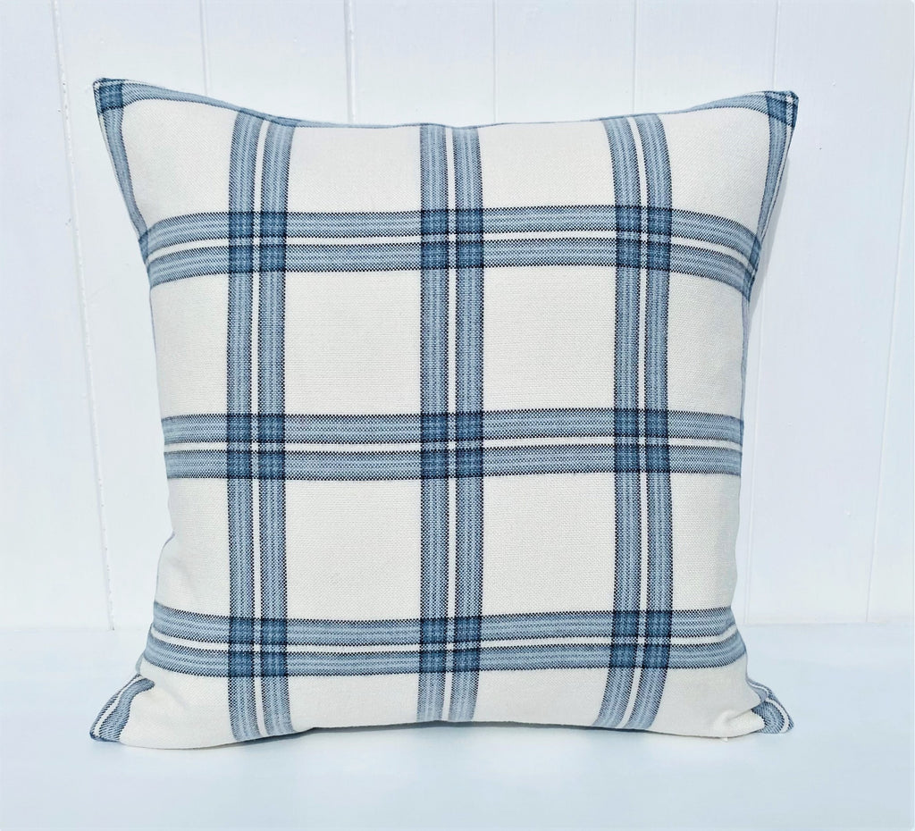 Laura Ashley Dalby Seaspray Blue Check Cushion, Handmade with a Zip Fastening