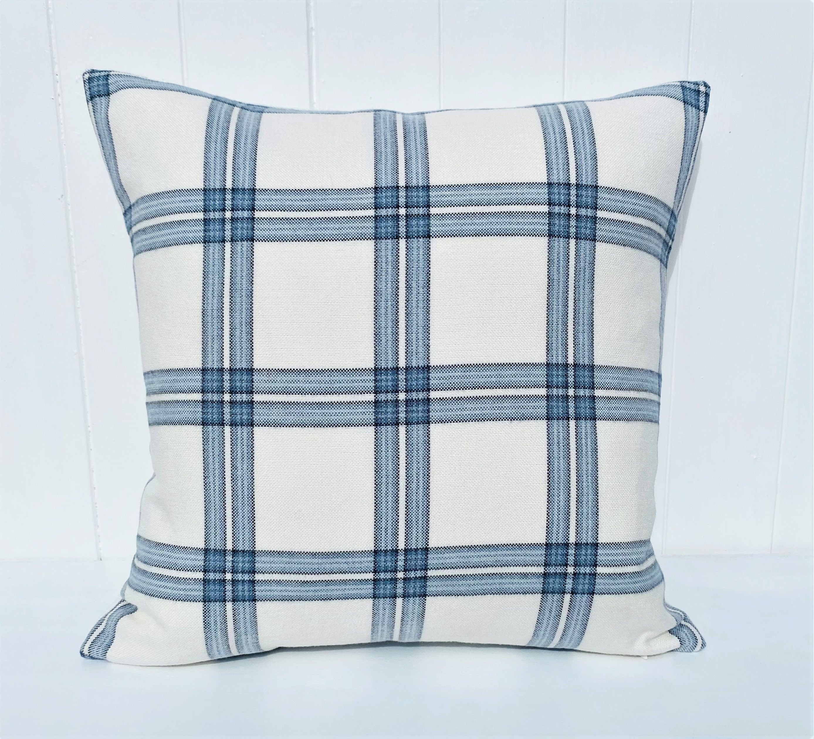 Laura Ashley Dalby Seaspray Blue Check Cushion, Handmade with a Zip Fastening
