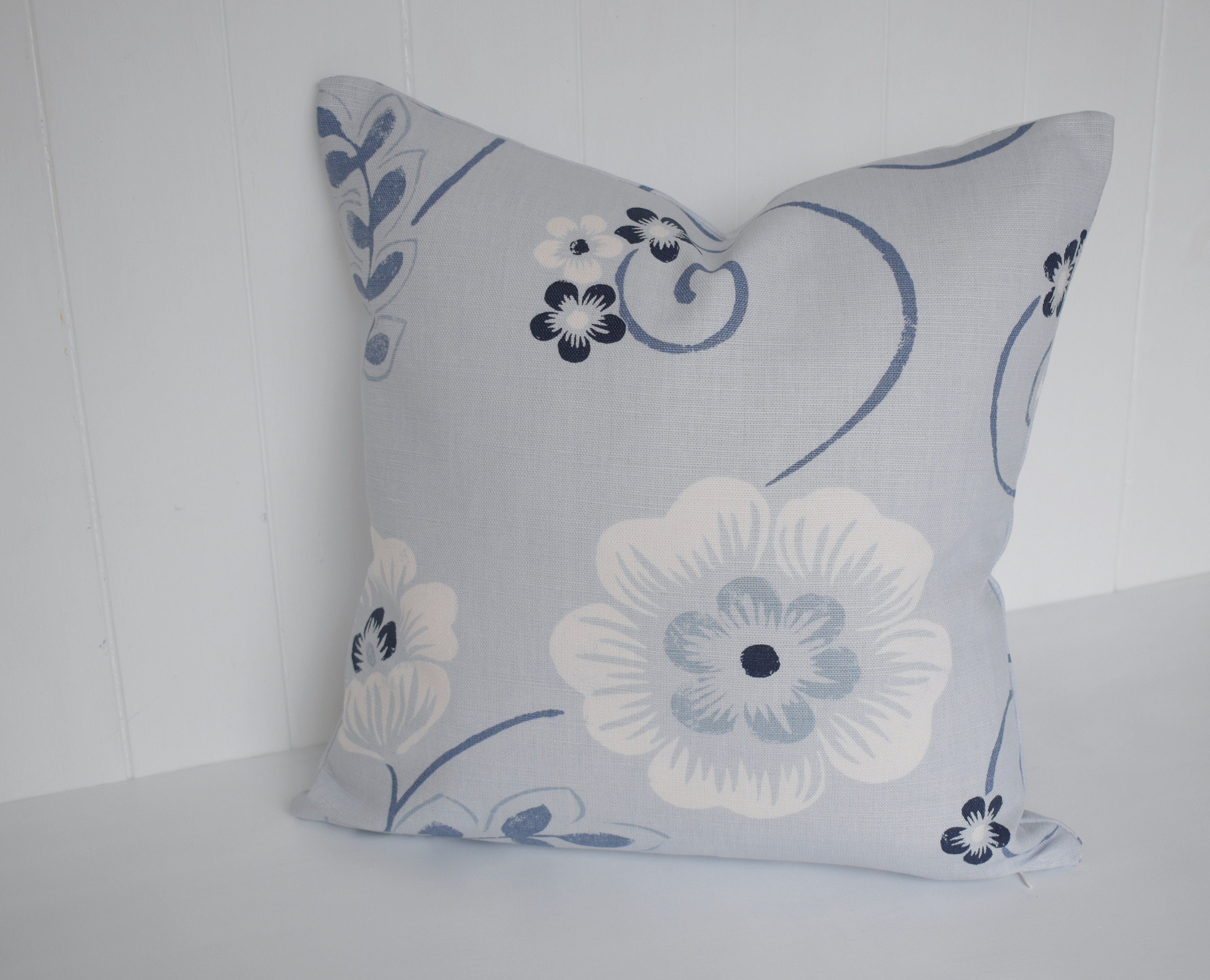 Laura Ashley Blue Floral Cushion : Lamorna Parisian on both sides, 16"