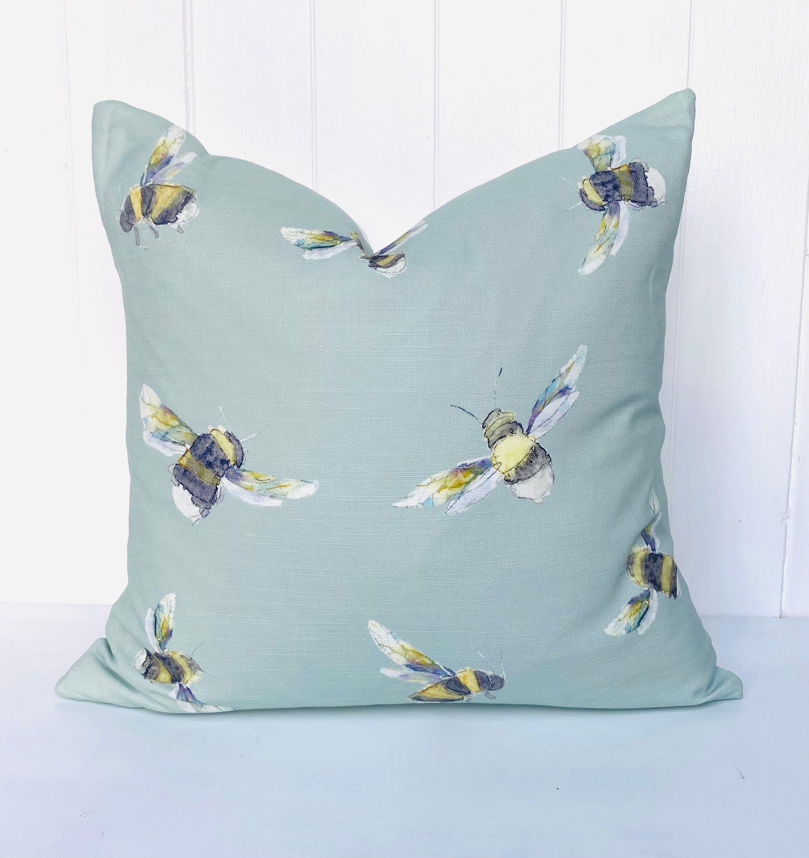 Handmade Bee Cushion : Voyage Maison Duck Egg Green, Laura Ashley Backing