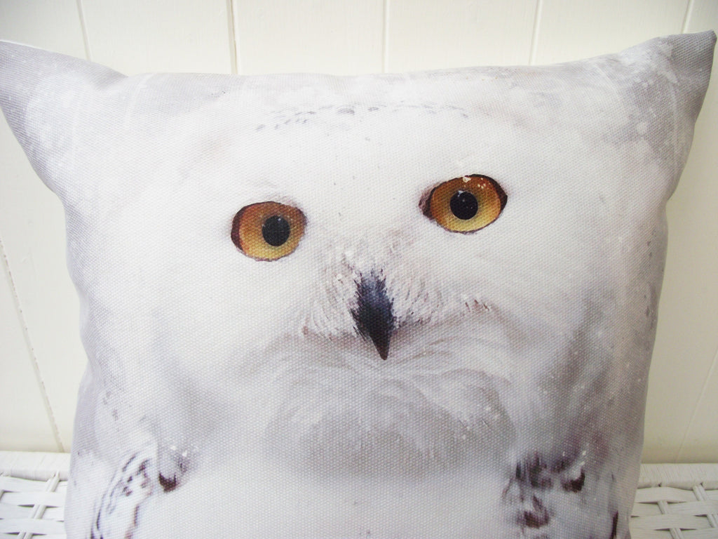 Snowy Owl Cushion: Watercolor Print Pillow, Handmade, Choice of Cover Only or Cover + Pad