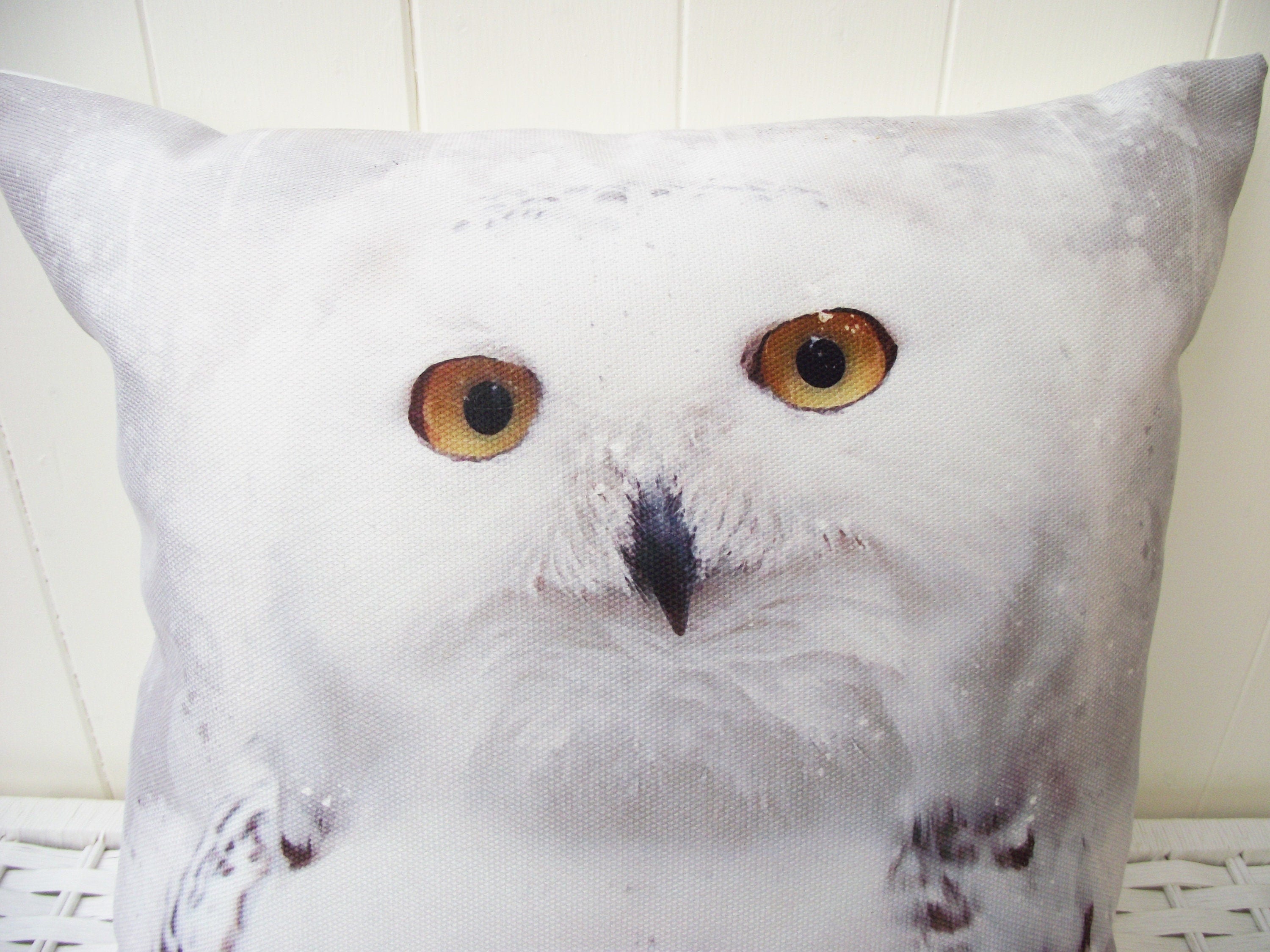 Snowy Owl Cushion: Watercolor Print Pillow, Handmade, Choice of Cover Only or Cover + Pad