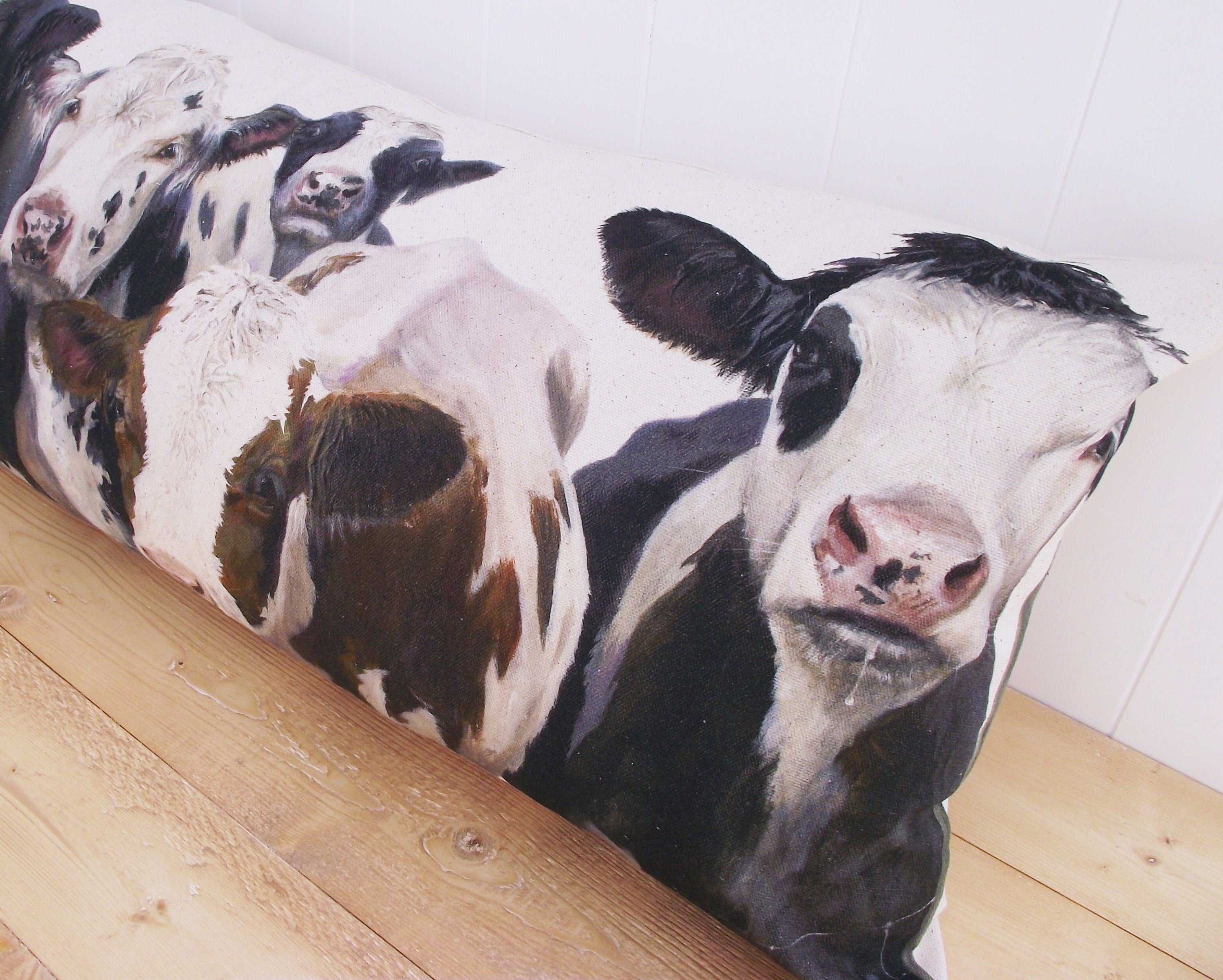 Cows Art Print Cushion: Wendy Darker Organic Cotton Lumbar Pillow