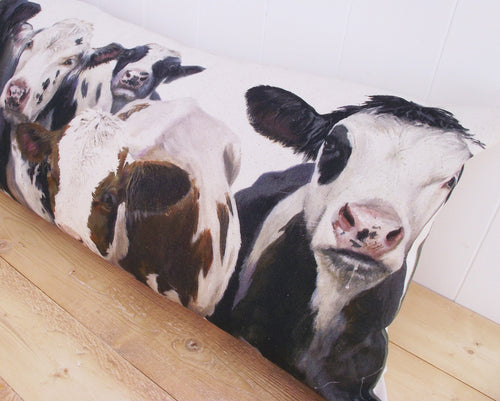 Cows Art Print Cushion: Wendy Darker Organic Cotton Lumbar Pillow