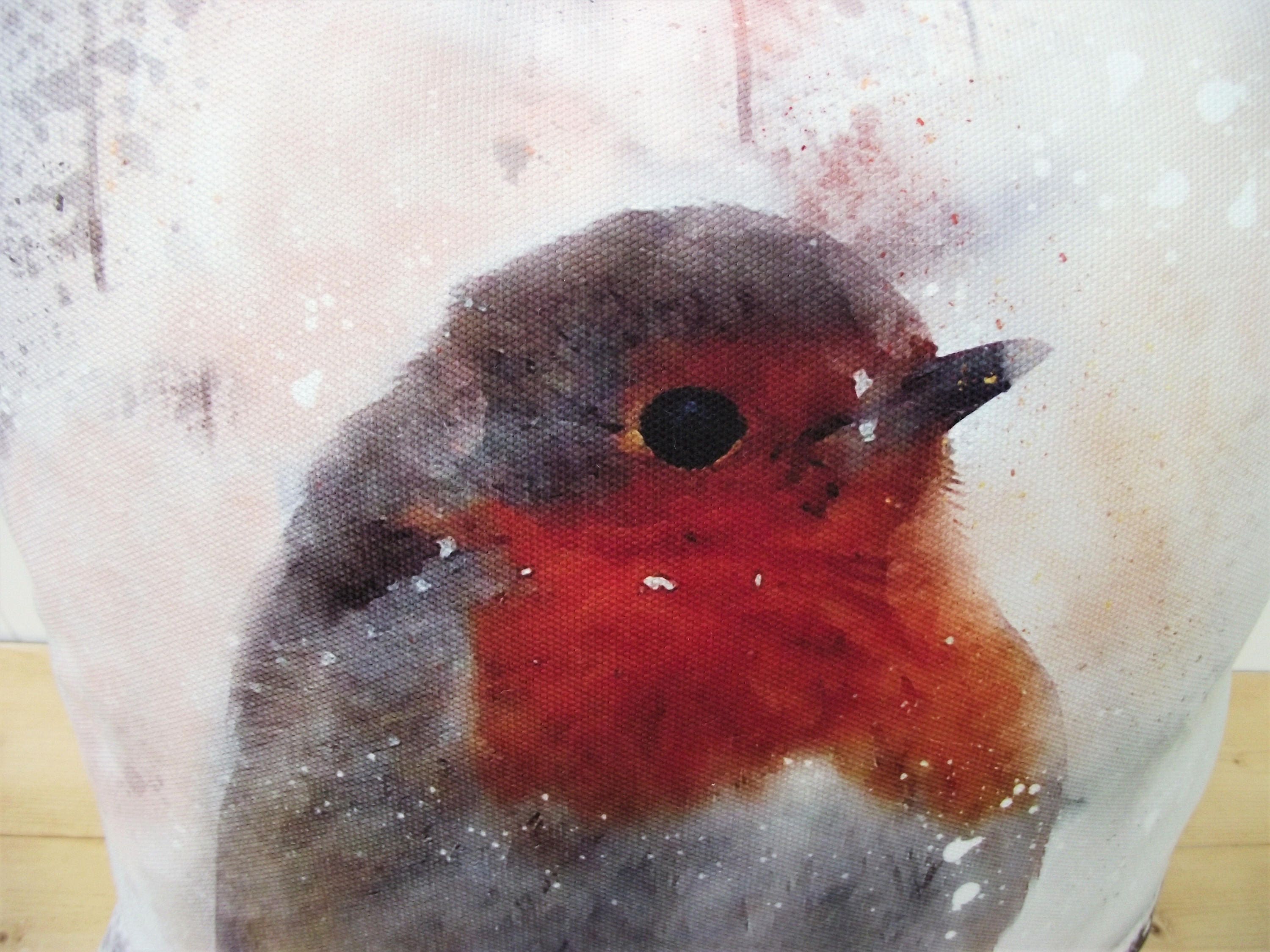 Winter Robin Pillow: Watercolor Bird Art, Snow Scene Cushion, Cover Only or Cover + Pad