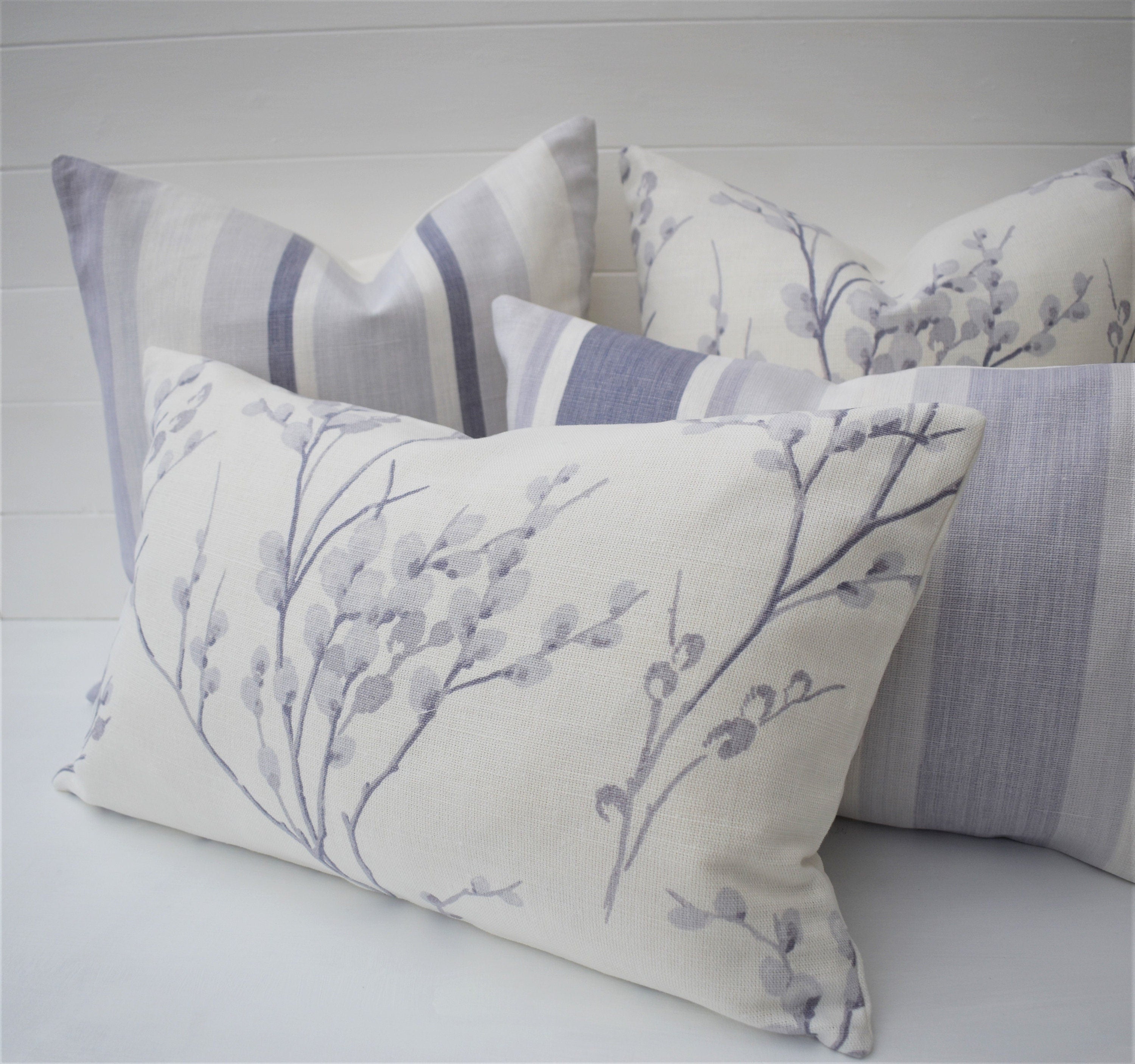 Laura Ashley Pale Iris Pussy Willow Cushion, Rectangle 18" by 12" Floral Purple Pillow, Handmade with a Zip Fastening