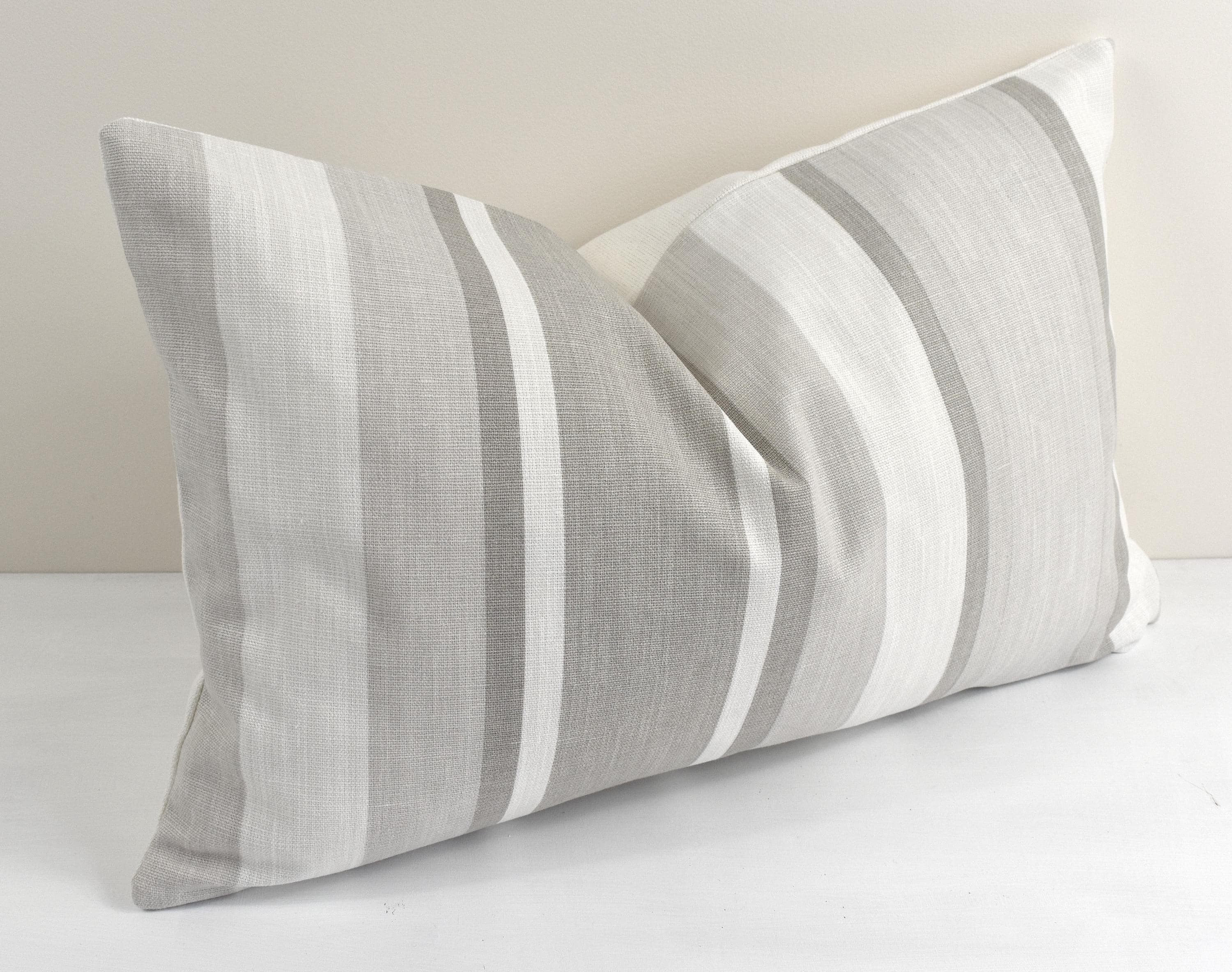 Laura Ashley Dove Grey Awning Stripe Cushion : Handmade with Zip Closure, 18" by 12"