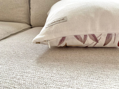 Embroidered Langley Leaf Rosehip Cushion, Handmade in John Lewis Fabric