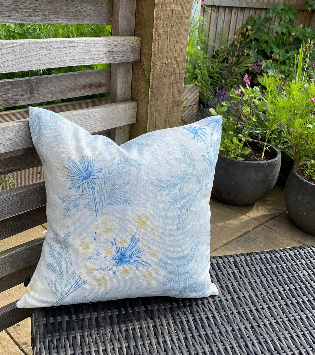 Laura Ashley Sandford Seaspray Cushion, Blue Floral Fabric both sides, Handmade with a Zip Fastening 16"