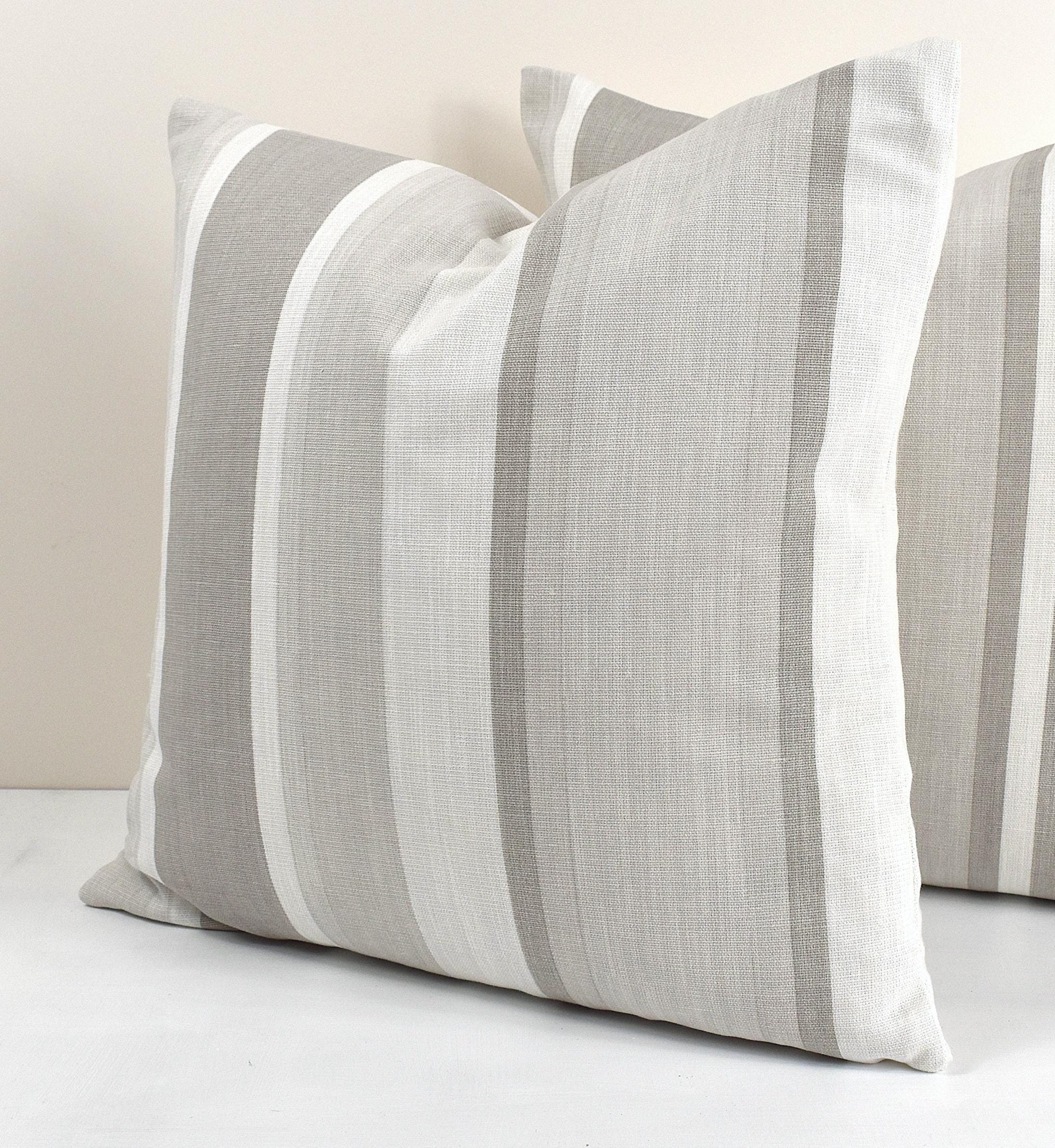 Handmade Laura Ashley Awning Stripe Cushion : Dove Grey with Zip Closure