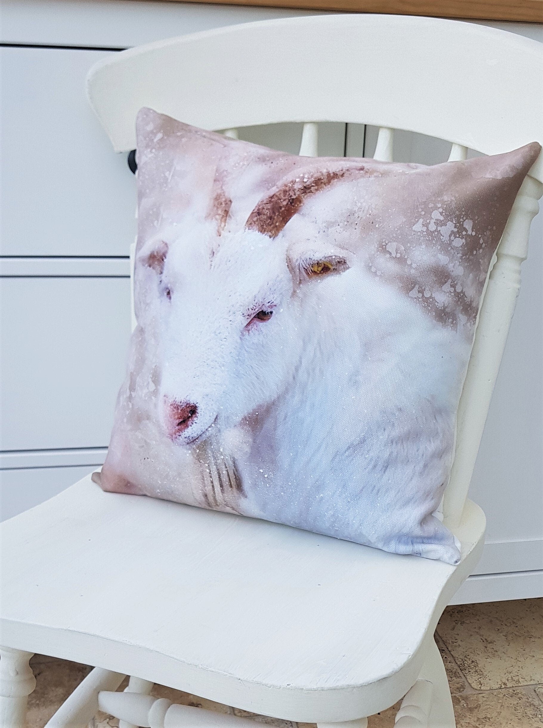 Goat Cushion, Water Colour Splatter Print by UK Artists, Choice of Cover Only or Cover with Pad.