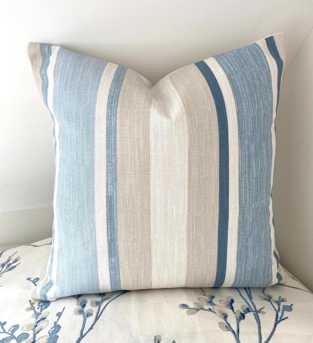 Handmade Laura Ashley Awning Stripe Seaspray Cushion with Zip Fastening