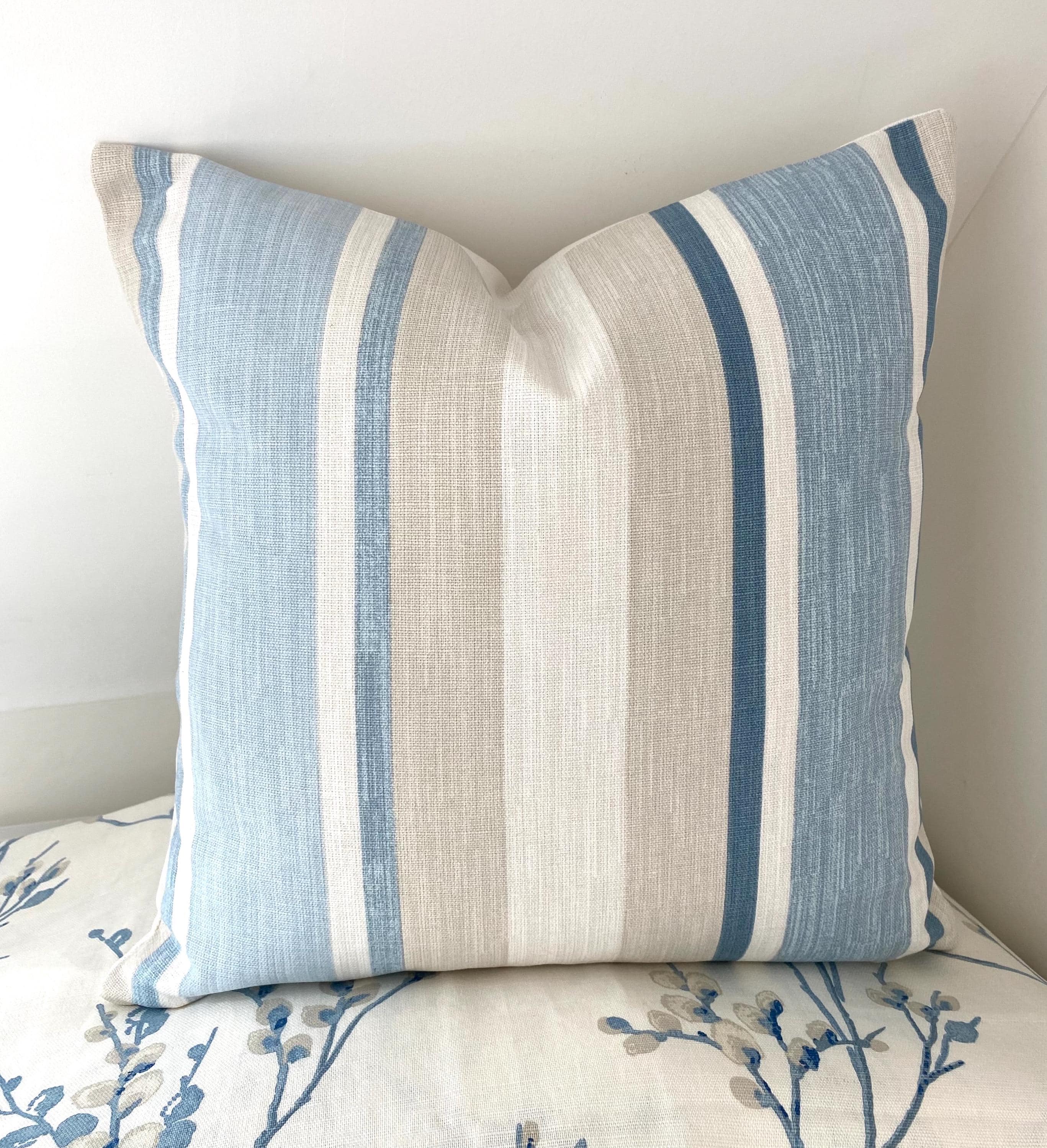 Handmade Laura Ashley Awning Stripe Seaspray Cushion with Zip Fastening