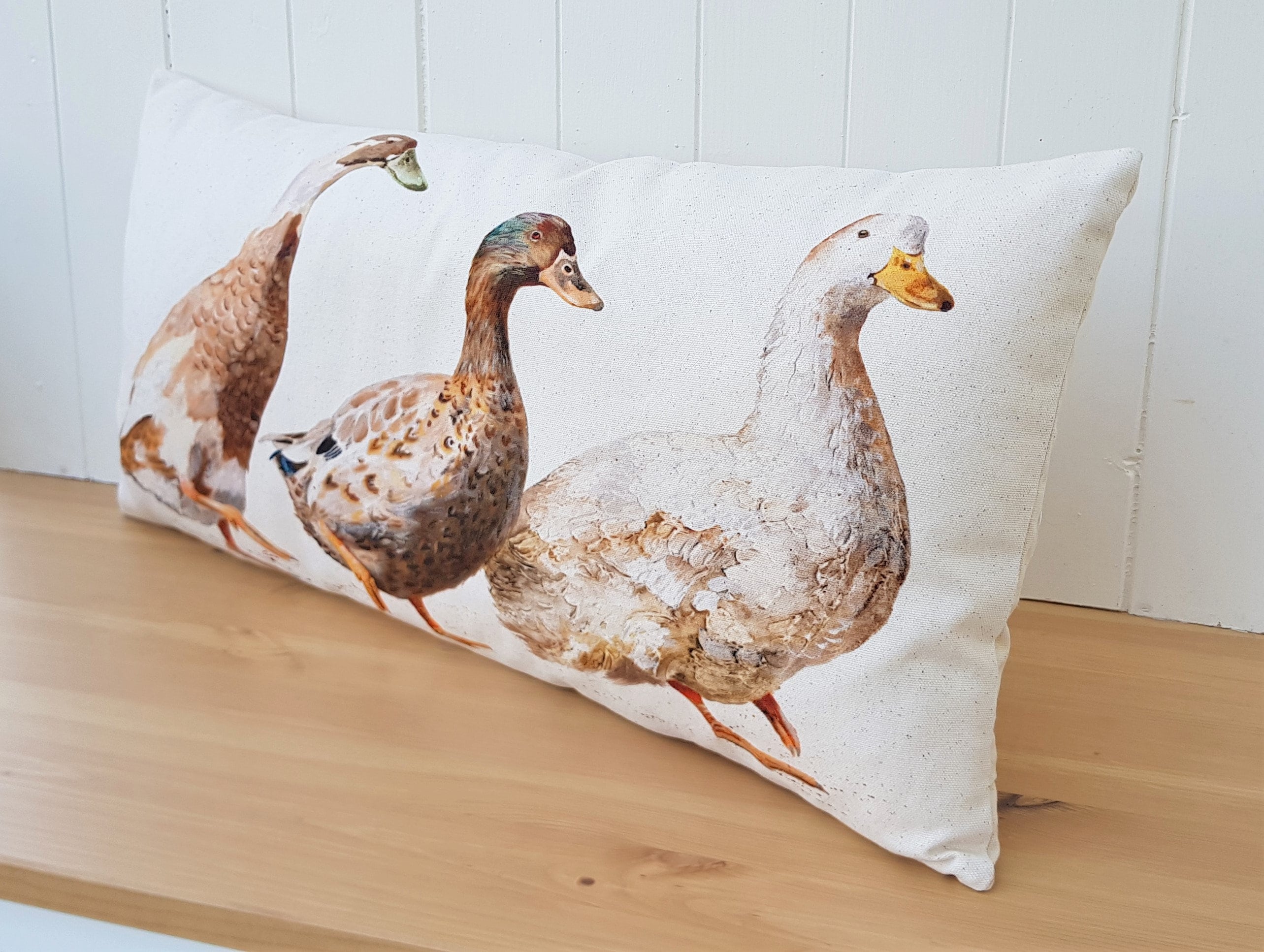 Ducks Organic Cotton Cushion: Farmyard Art by Wendy Darker (26x12)