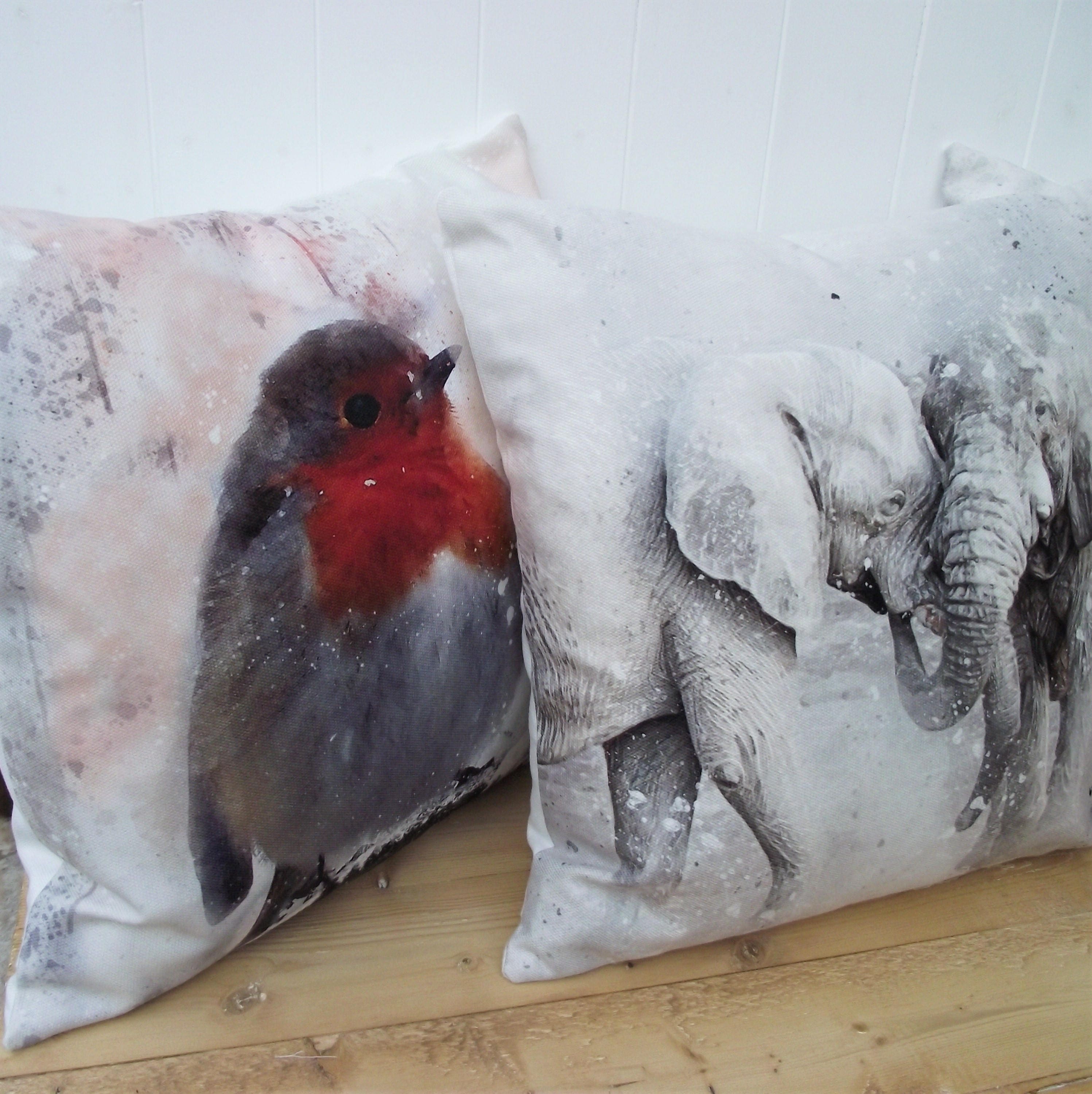 Winter Robin Pillow: Watercolor Bird Art, Snow Scene Cushion, Cover Only or Cover + Pad