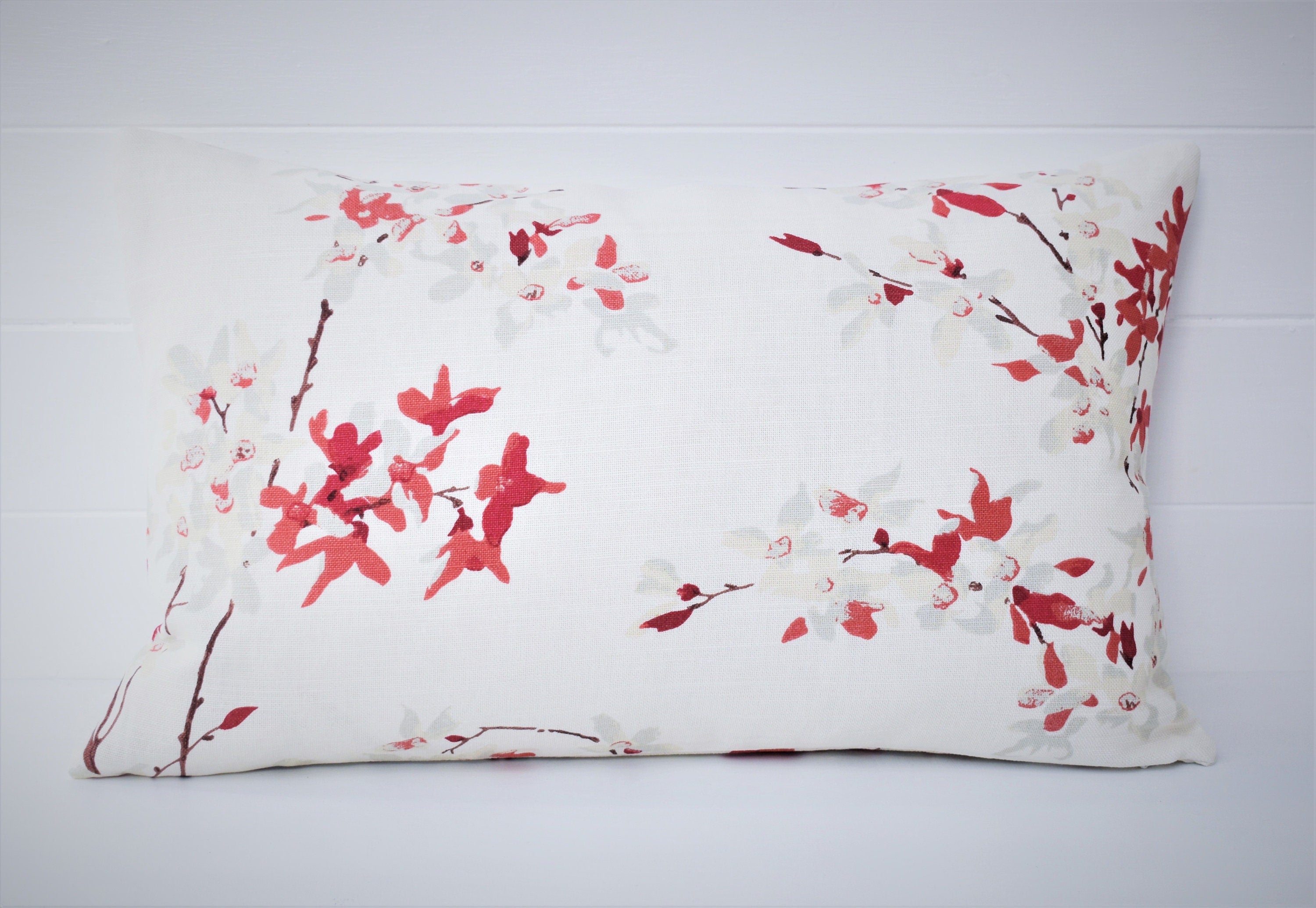 Laura Ashley Floral Cushion: Forsythia Rosehip Rectangle Handmade with a Zip Fastening
