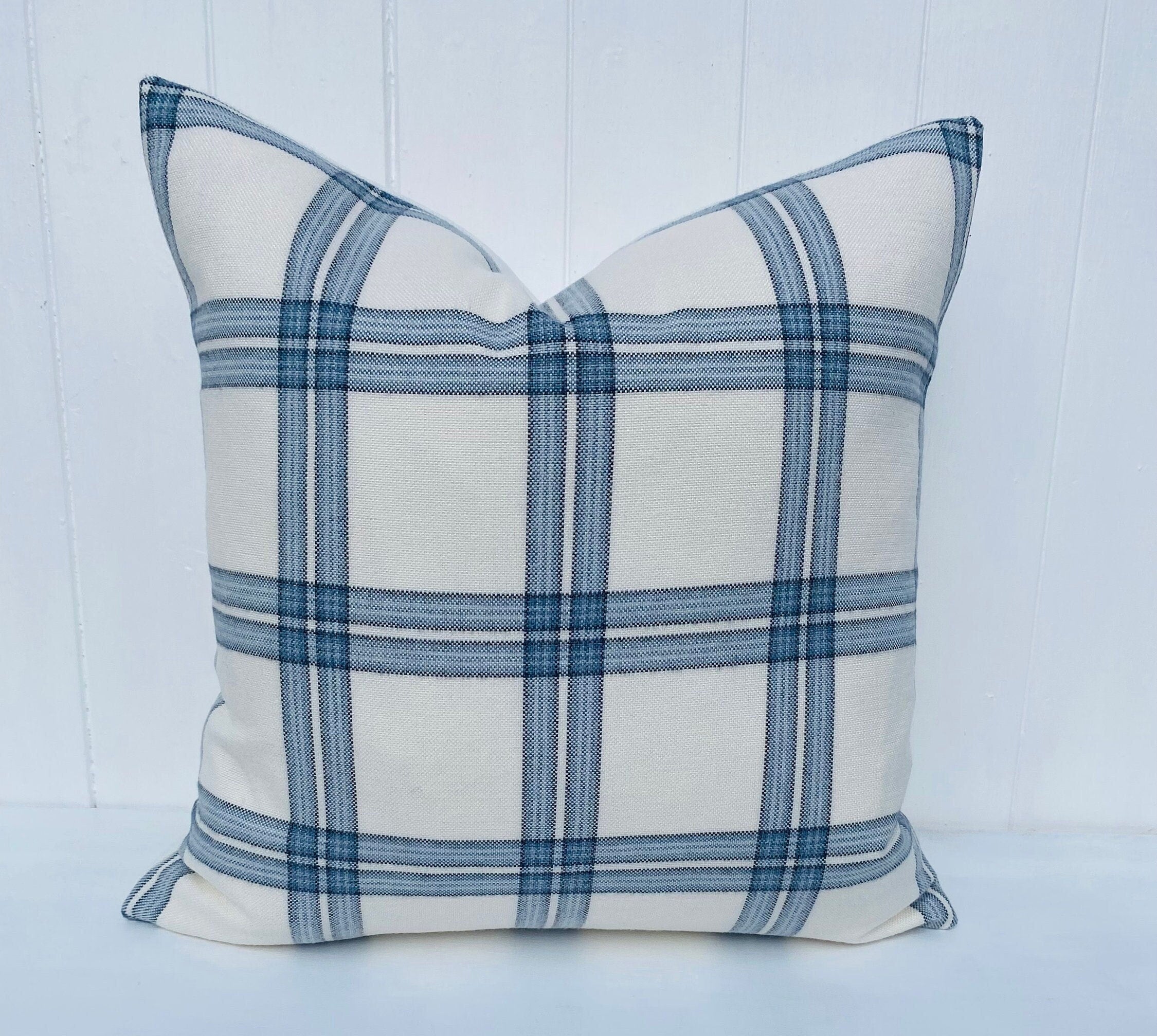 Laura Ashley Dalby Seaspray Blue Check Cushion, Handmade with a Zip Fastening